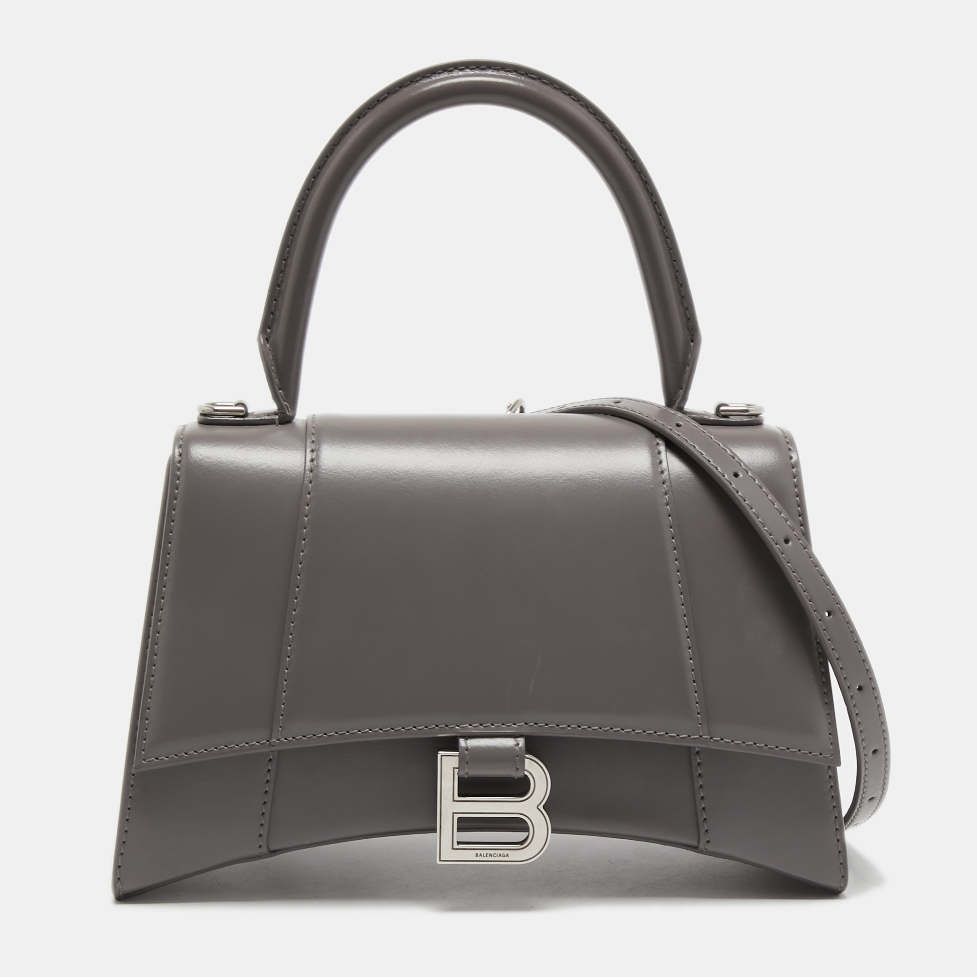 Pre Owned Balenciaga Grey Leather Small Hourglass Top Handle Bag