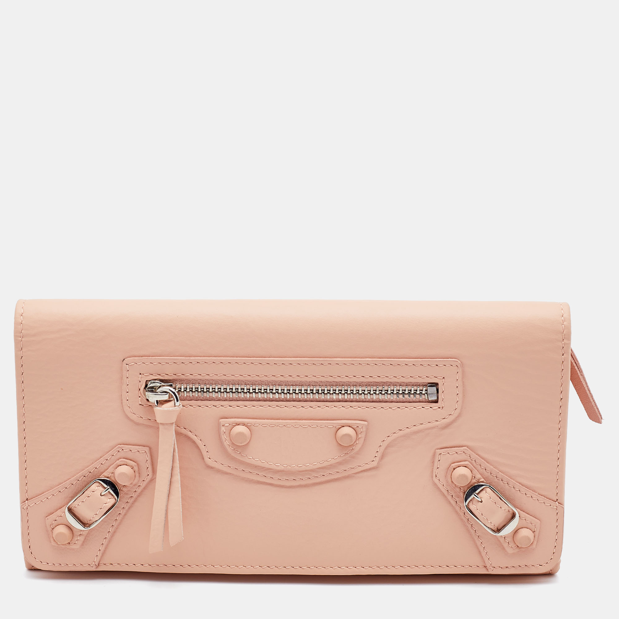 Pre-owned Balenciaga Peach Leather Classic Continental Wallet In Pink