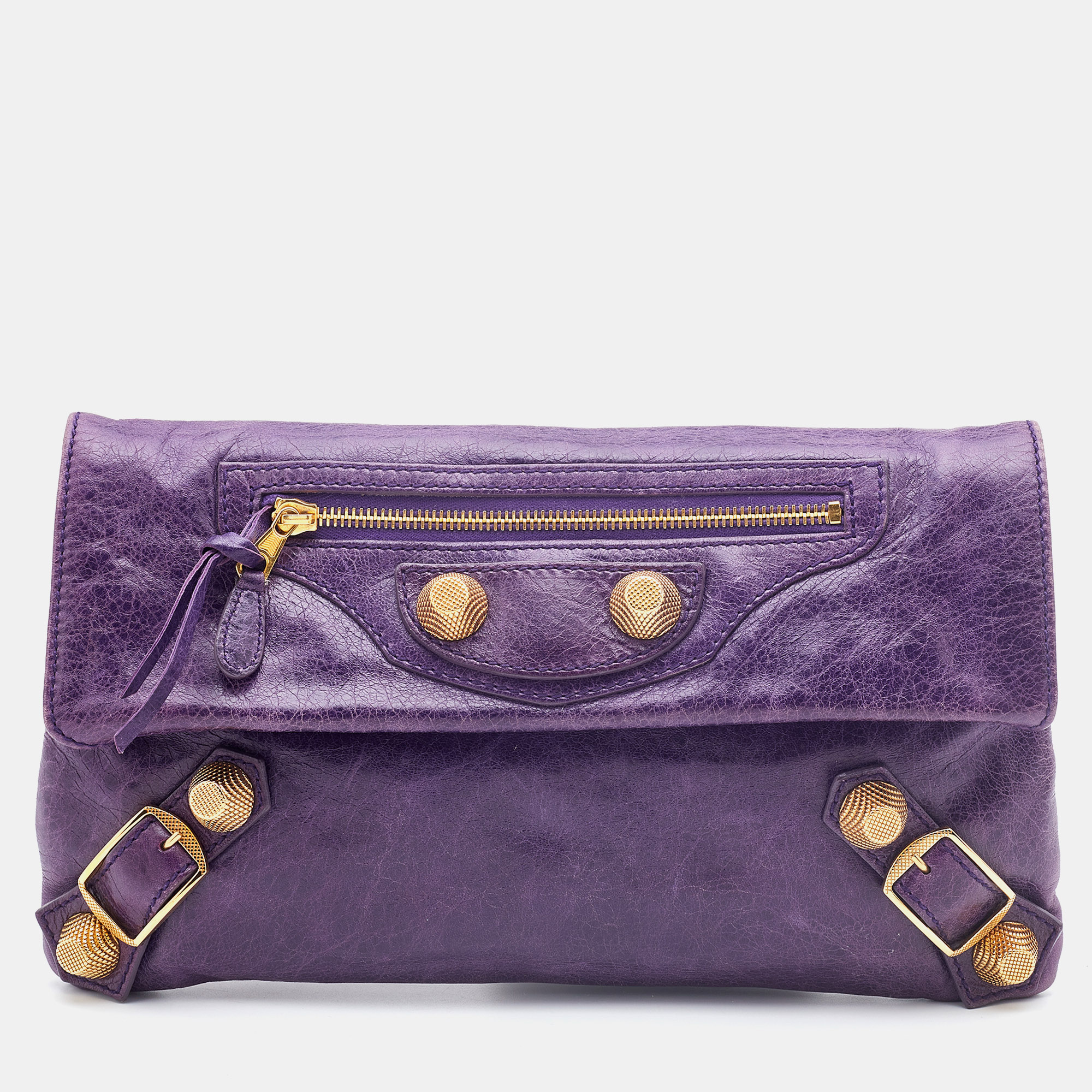 Pre-owned Balenciaga Purple Leather Giant 21 Envelope Clutch