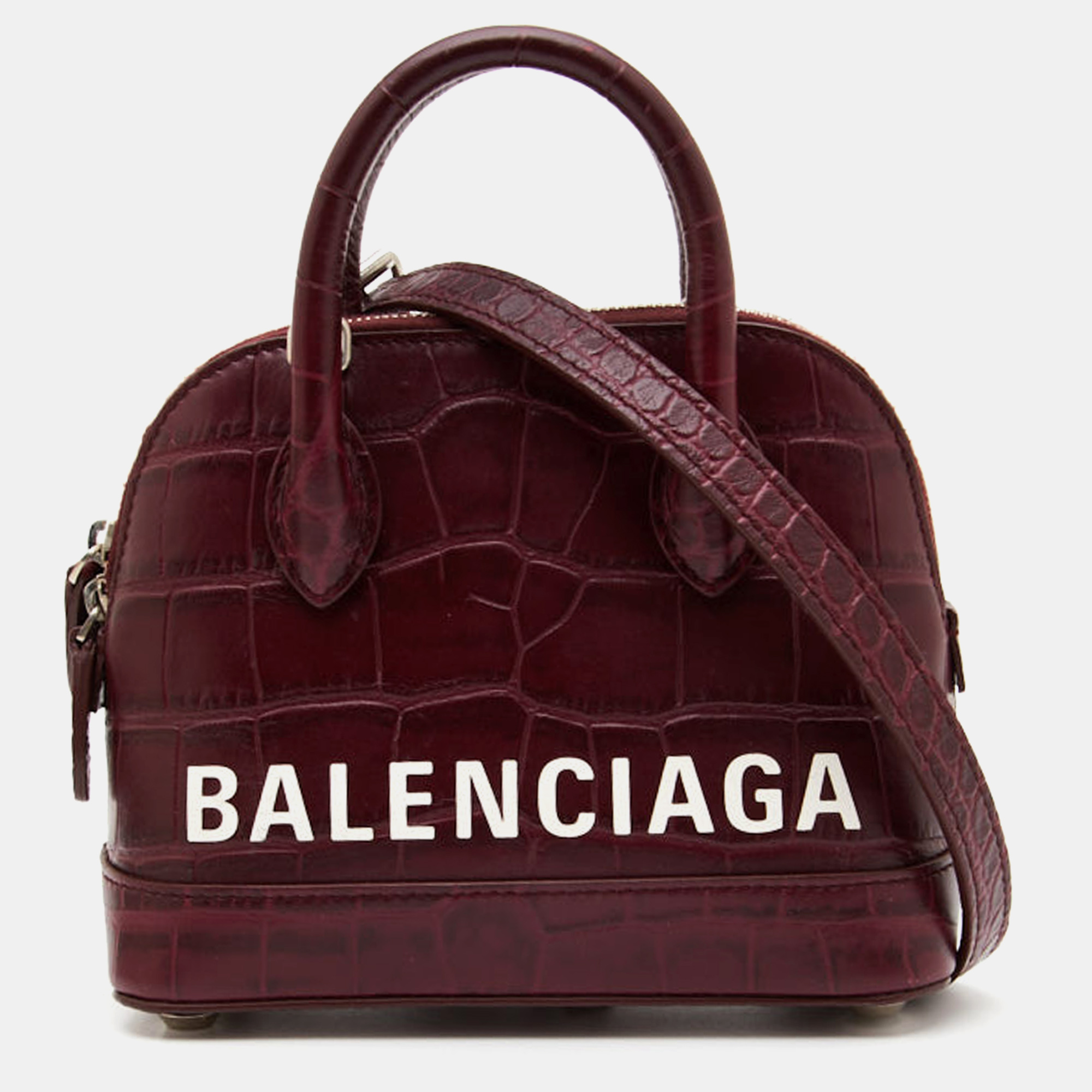 Pre-owned Balenciaga Burgundy Croc Embossed Leather Ville Satchel