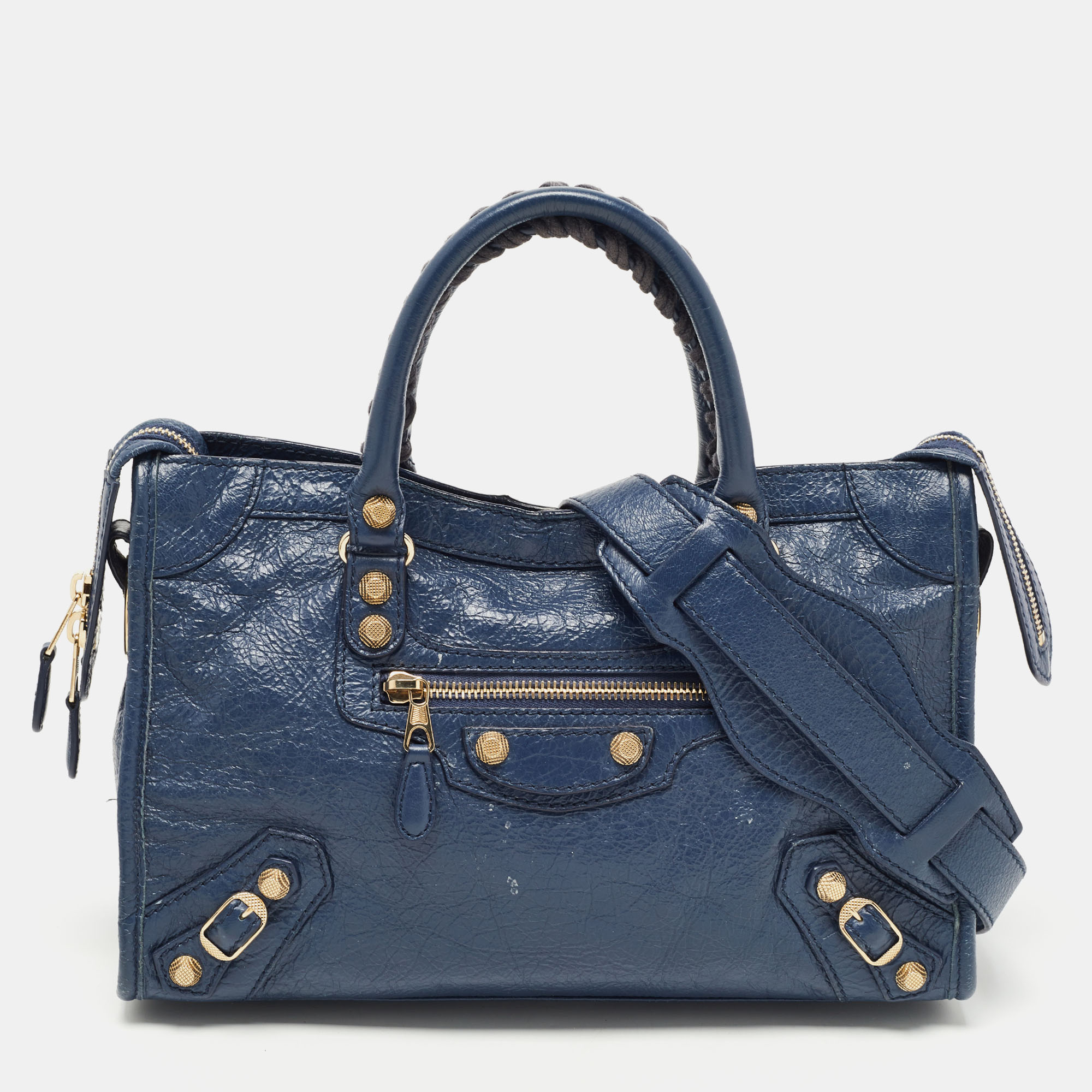 Pre-owned Balenciaga Nay Blue Leather Small Classic City Rh Tote In Navy Blue