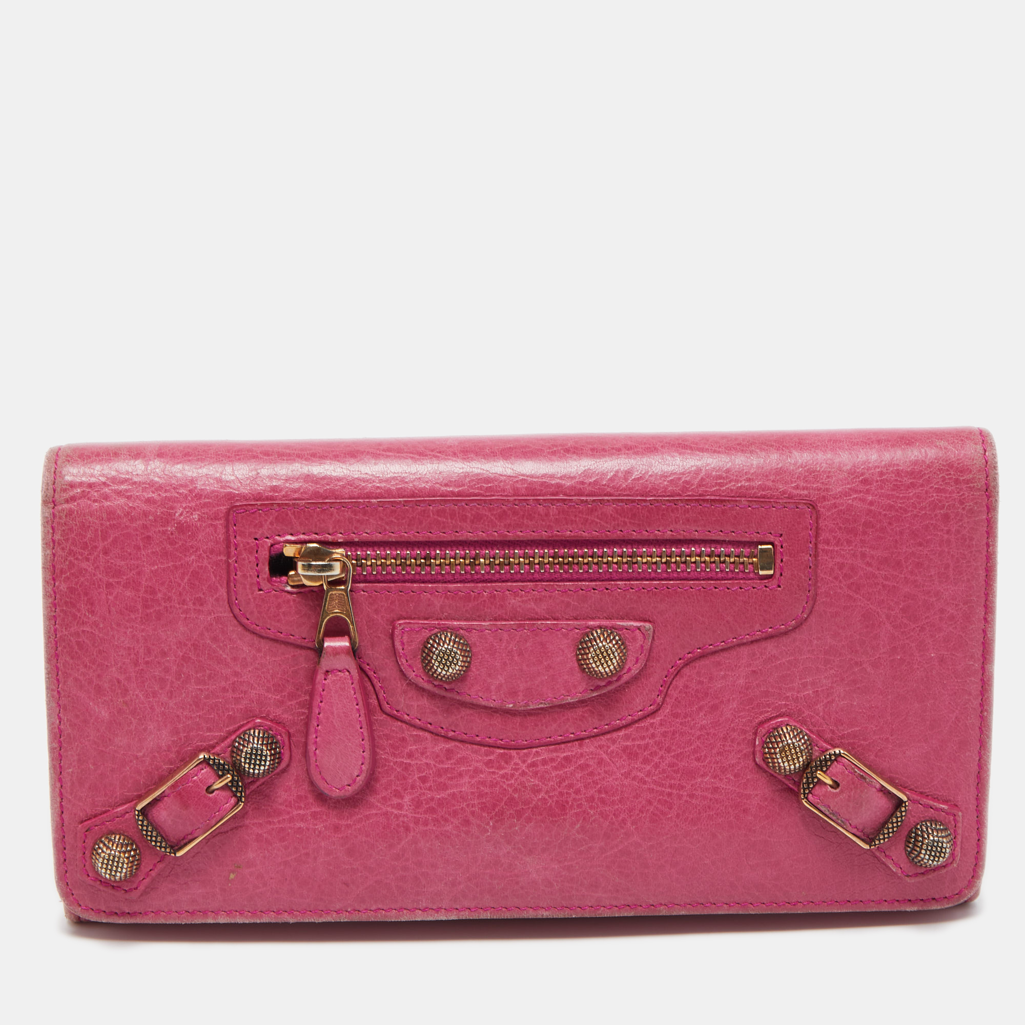 Pre-owned Balenciaga Fuchsia Leather Classic Continental Wallet In Pink