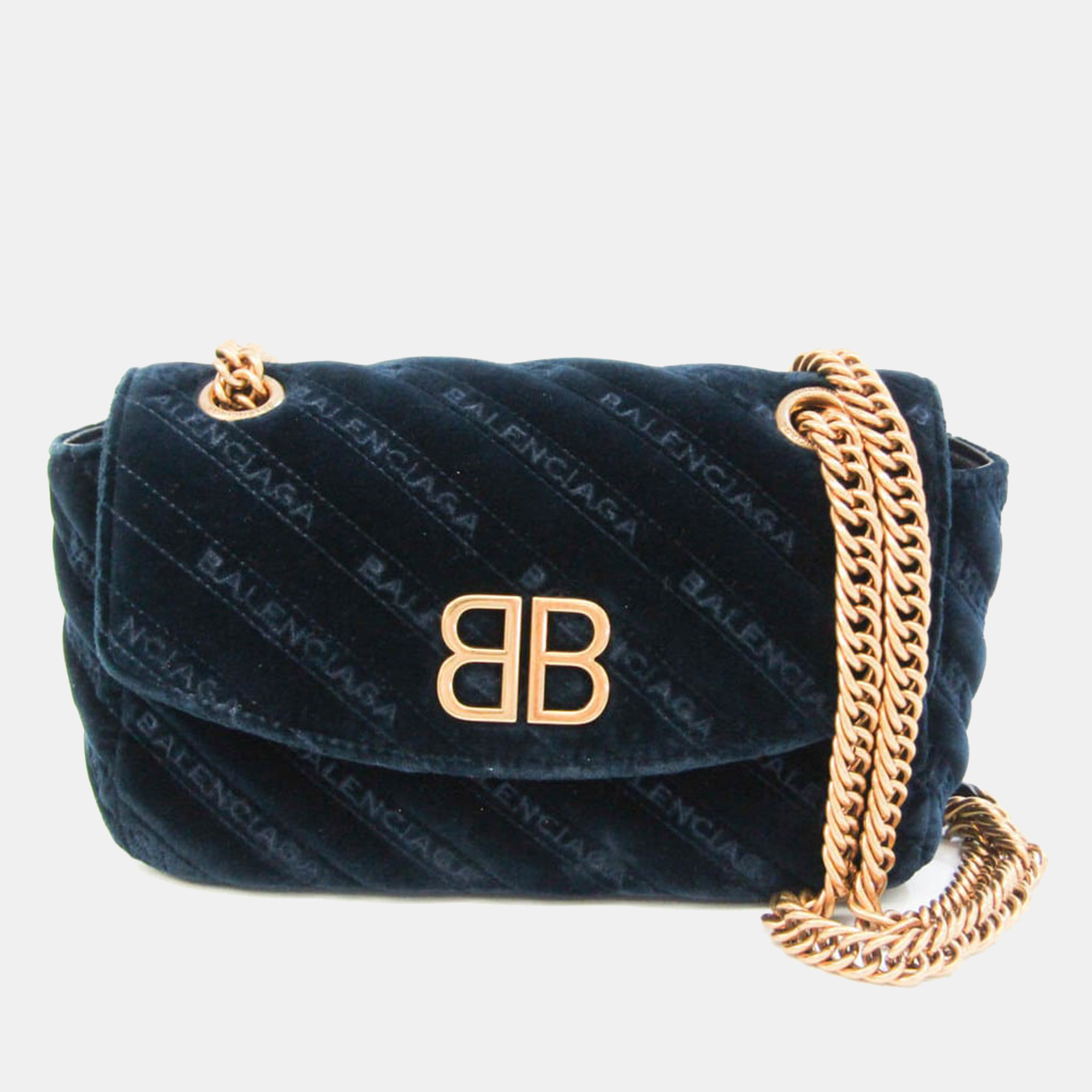 

Balenciaga Navy Blue Suede Leather BB Logo Shoulder Bag