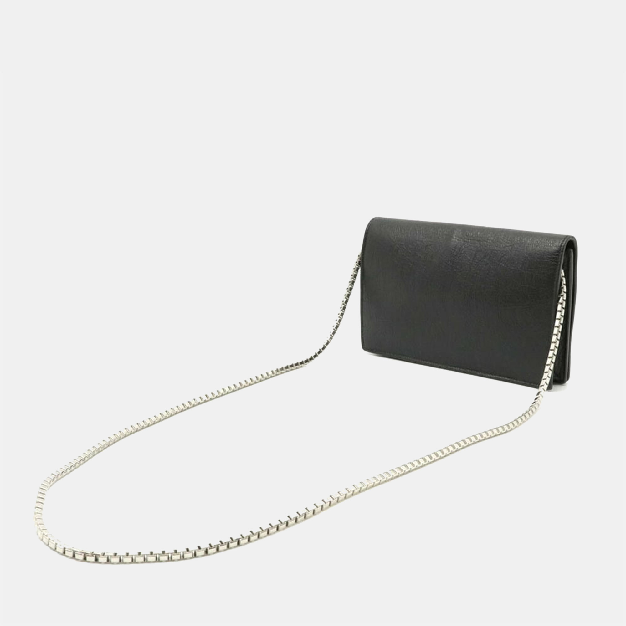 

Balenciaga Black Leather Metallic Edge City Wallet on Chain