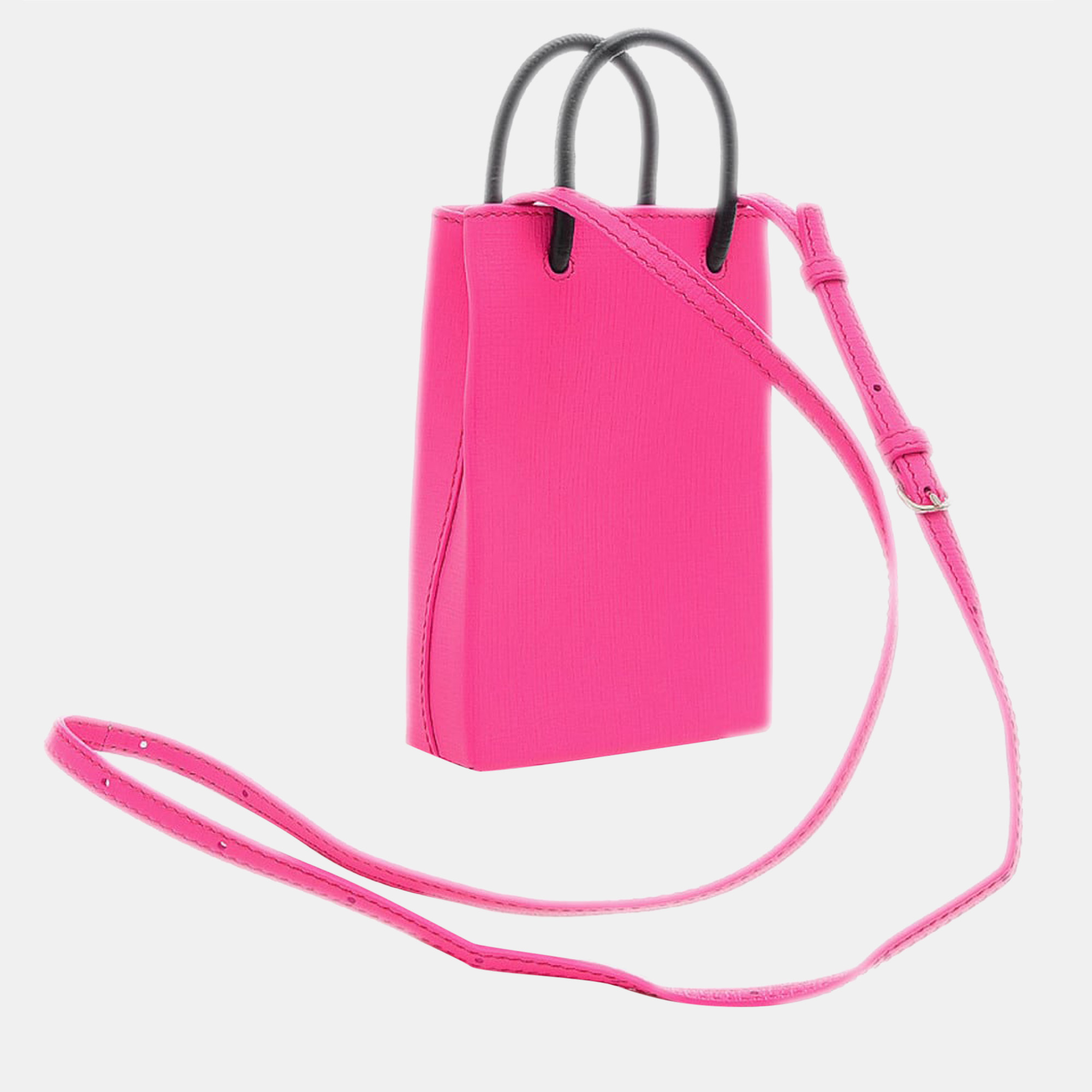 

Balenciaga Pink Leather Logo Shopping Phone Holder Bag