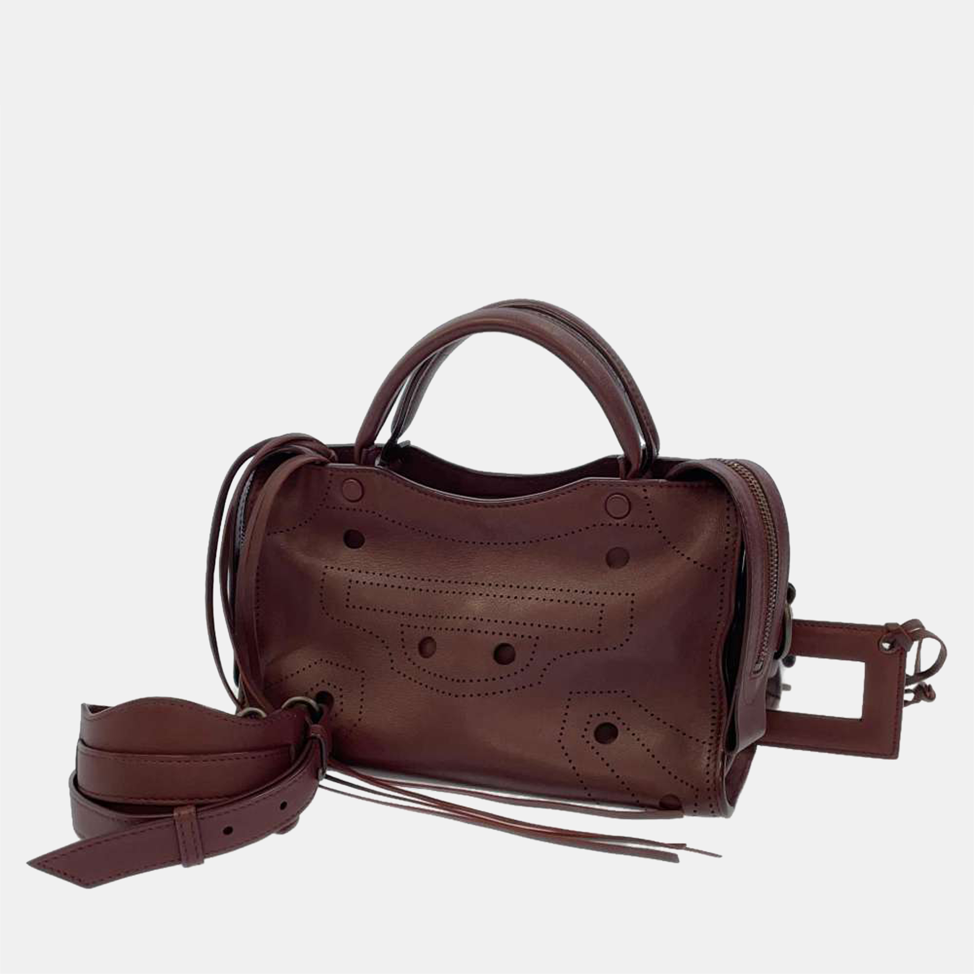 Balenciaga Burgundy Leather Blackout City Mini Top Handle Bag