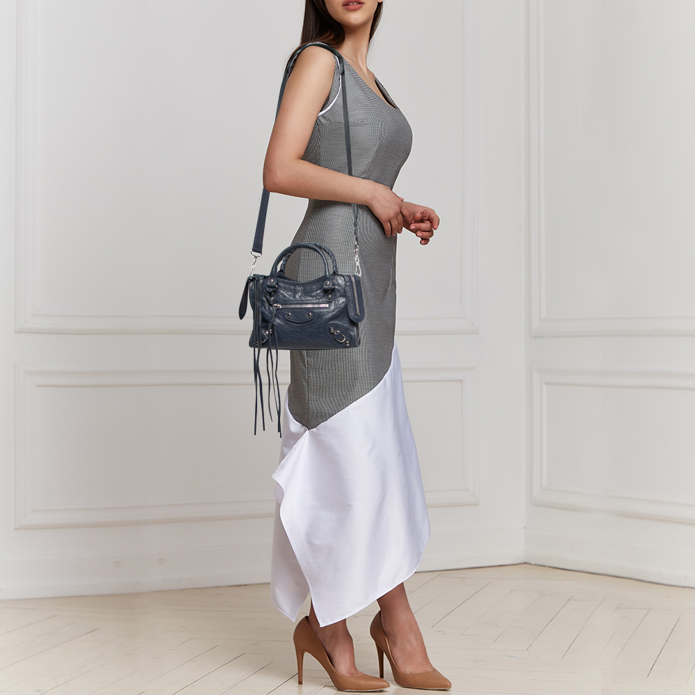 

Balenciaga Navy Blue Leather Mini Classic Metallic Edge City Bag
