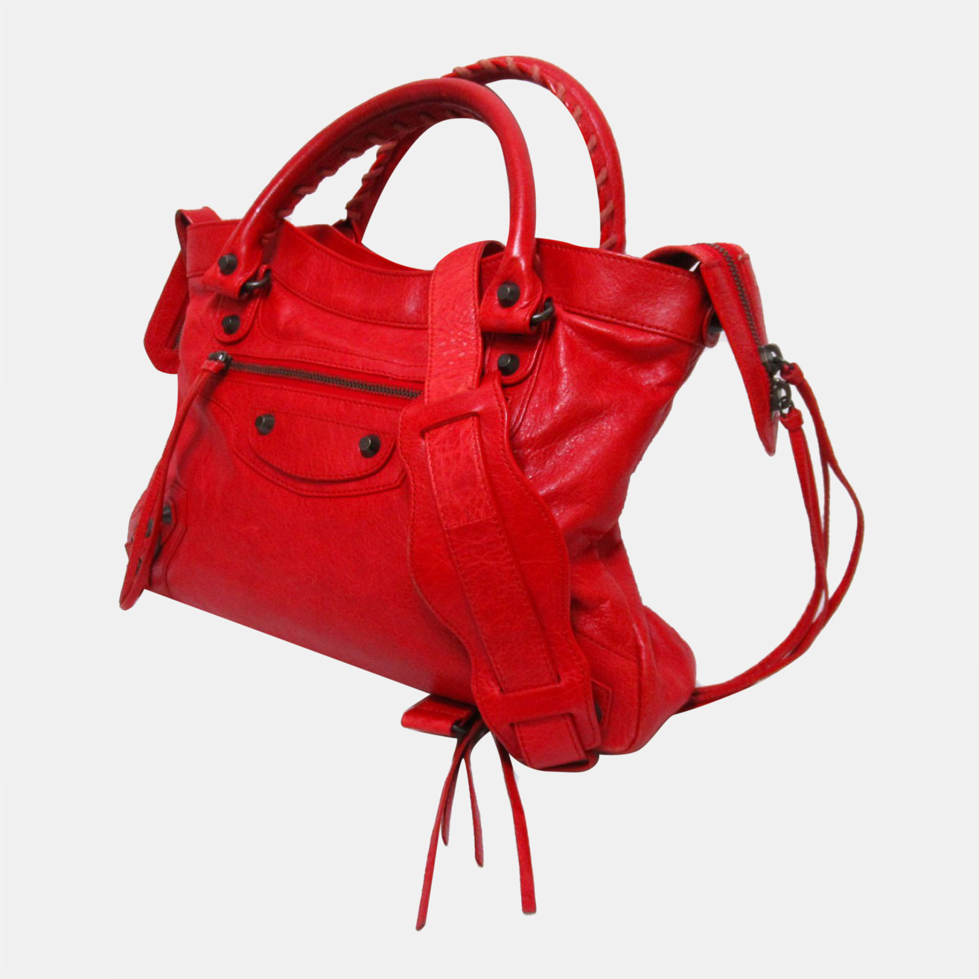 

Balenciaga Red Leather Motocross Classic Town Tote Bag