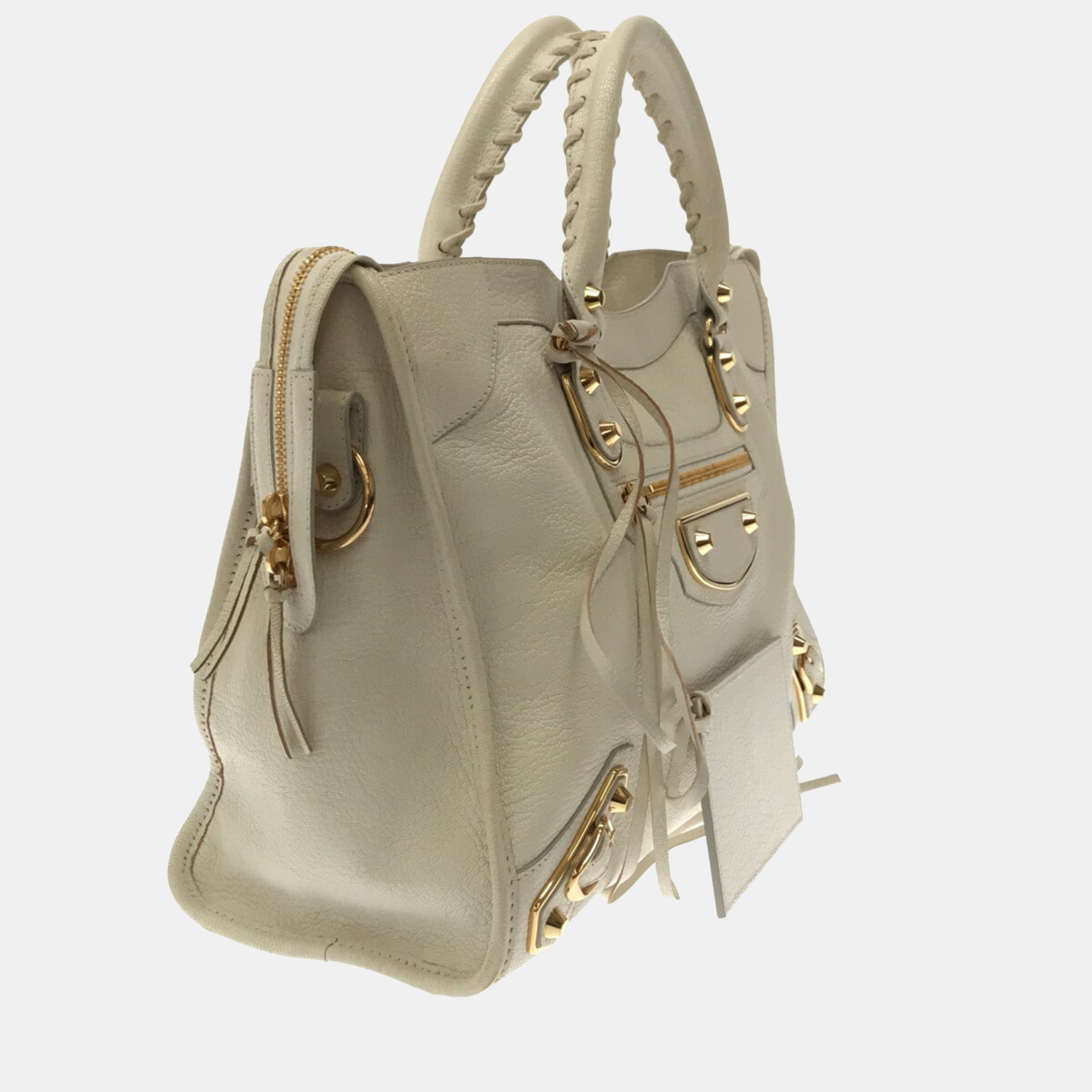 

Balenciaga White Leather Motocross Classic City Satchel, Cream