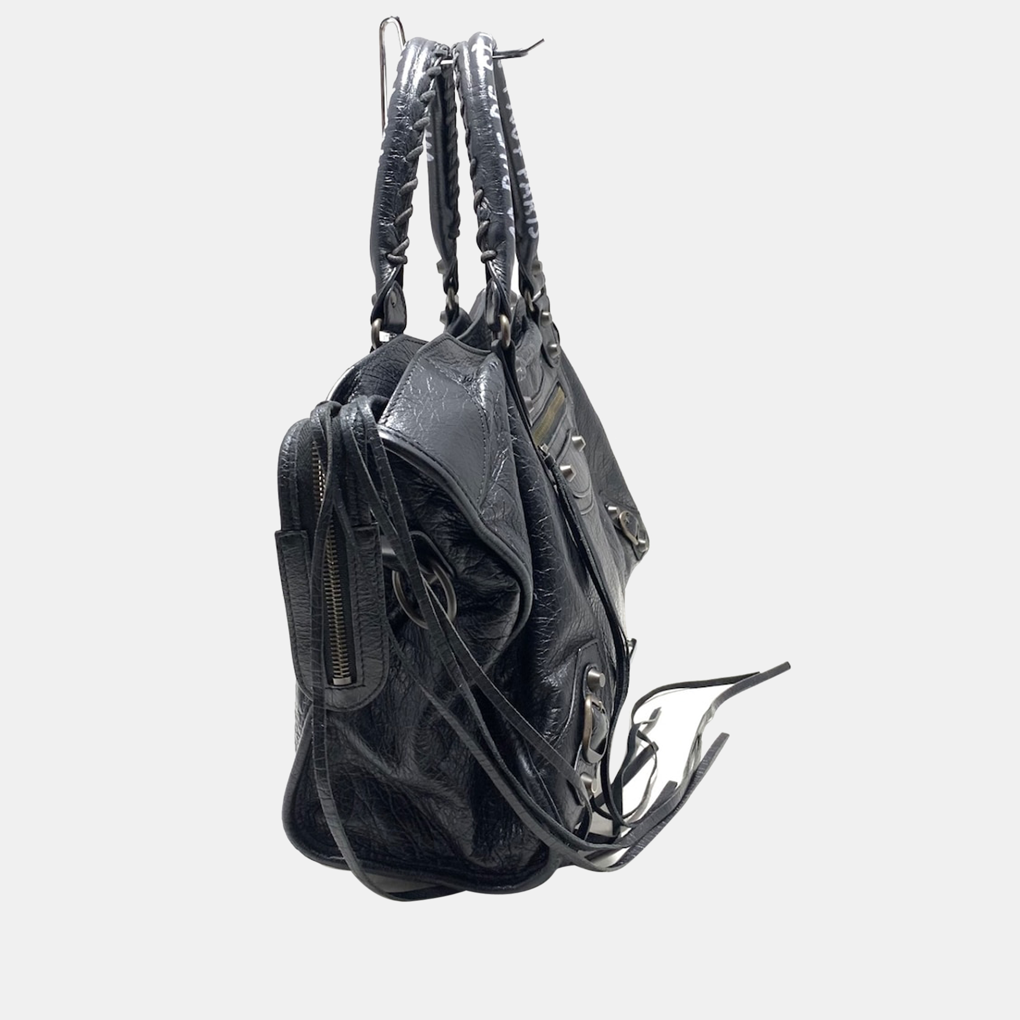 

Balenciaga Black Leather Motocross City Tote Bag