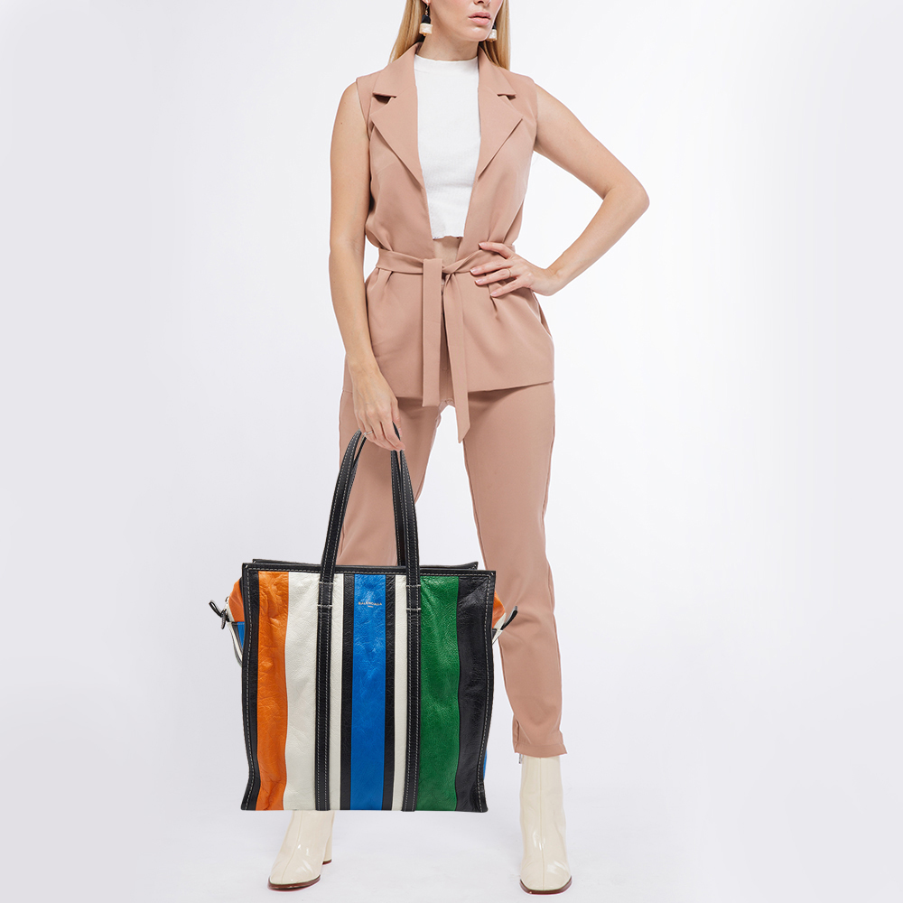 

Balenciaga Multicolor Striped Leather  Bazaar Shopper Tote