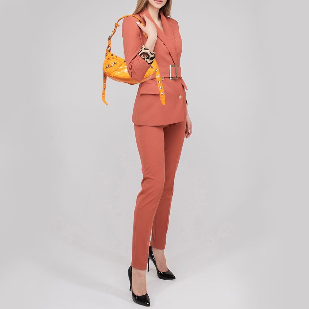 

Balenciaga Orange Croc Embossed Leather  Le Cagole Shoulder Bag