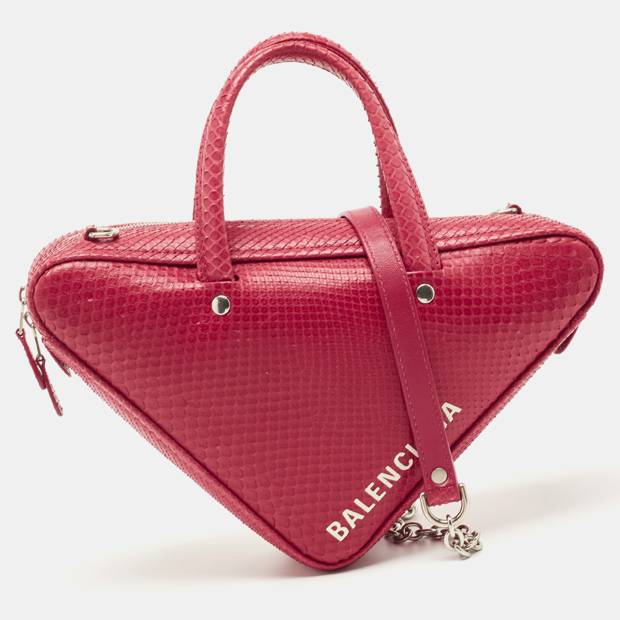 

Balenciaga Red Snakeskin Leather  Chain Triangle Duffle Bag