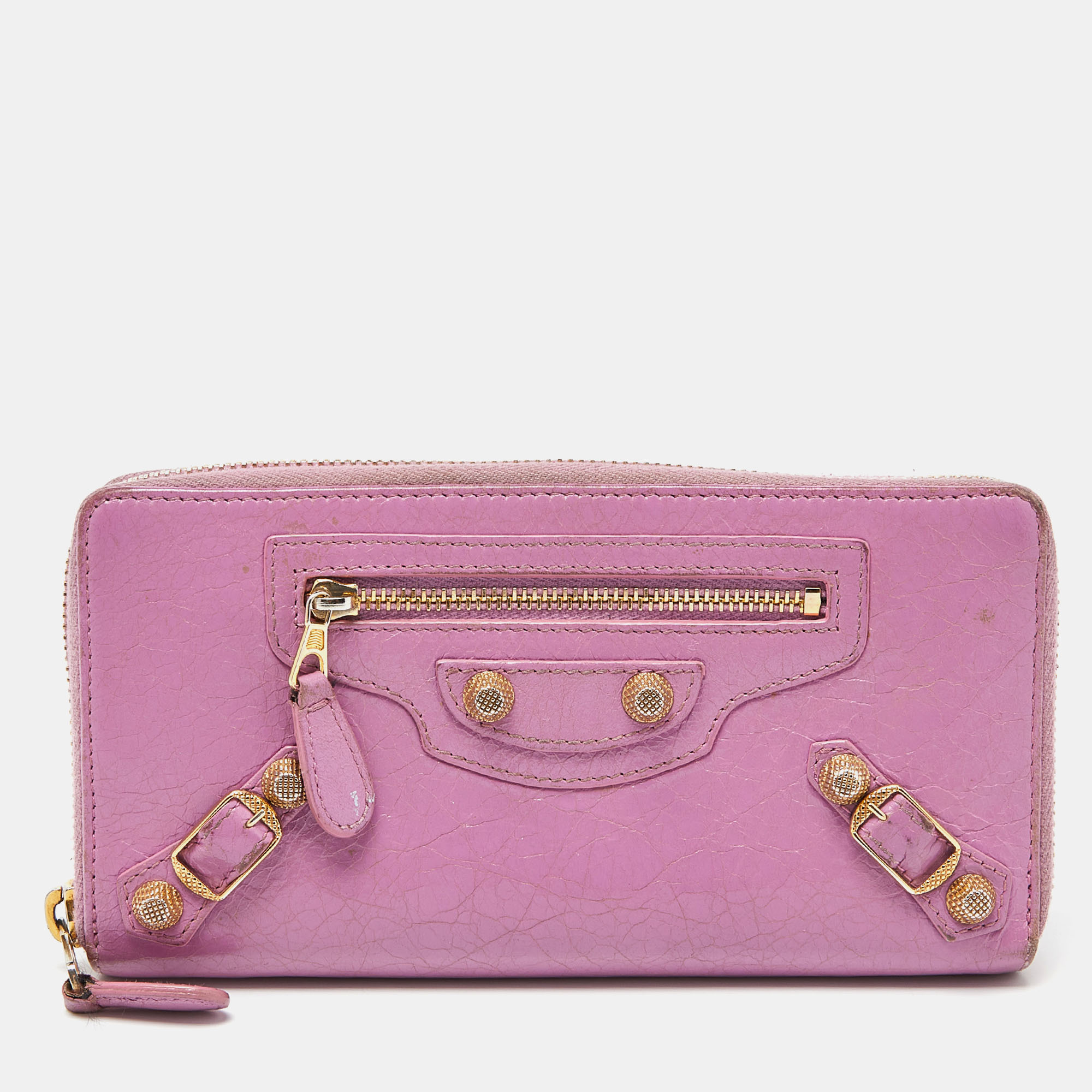 Pre-owned Balenciaga Pink Leather City Zip Around Wallet