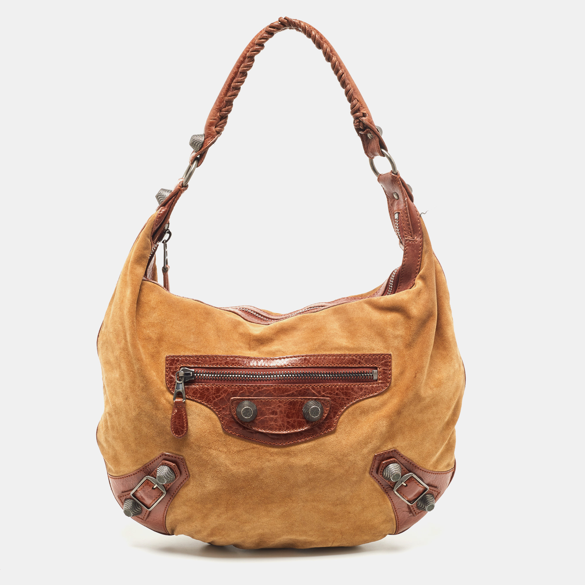 Pre-owned Balenciaga Brown/tan Leather And Suede Sgh Hobo