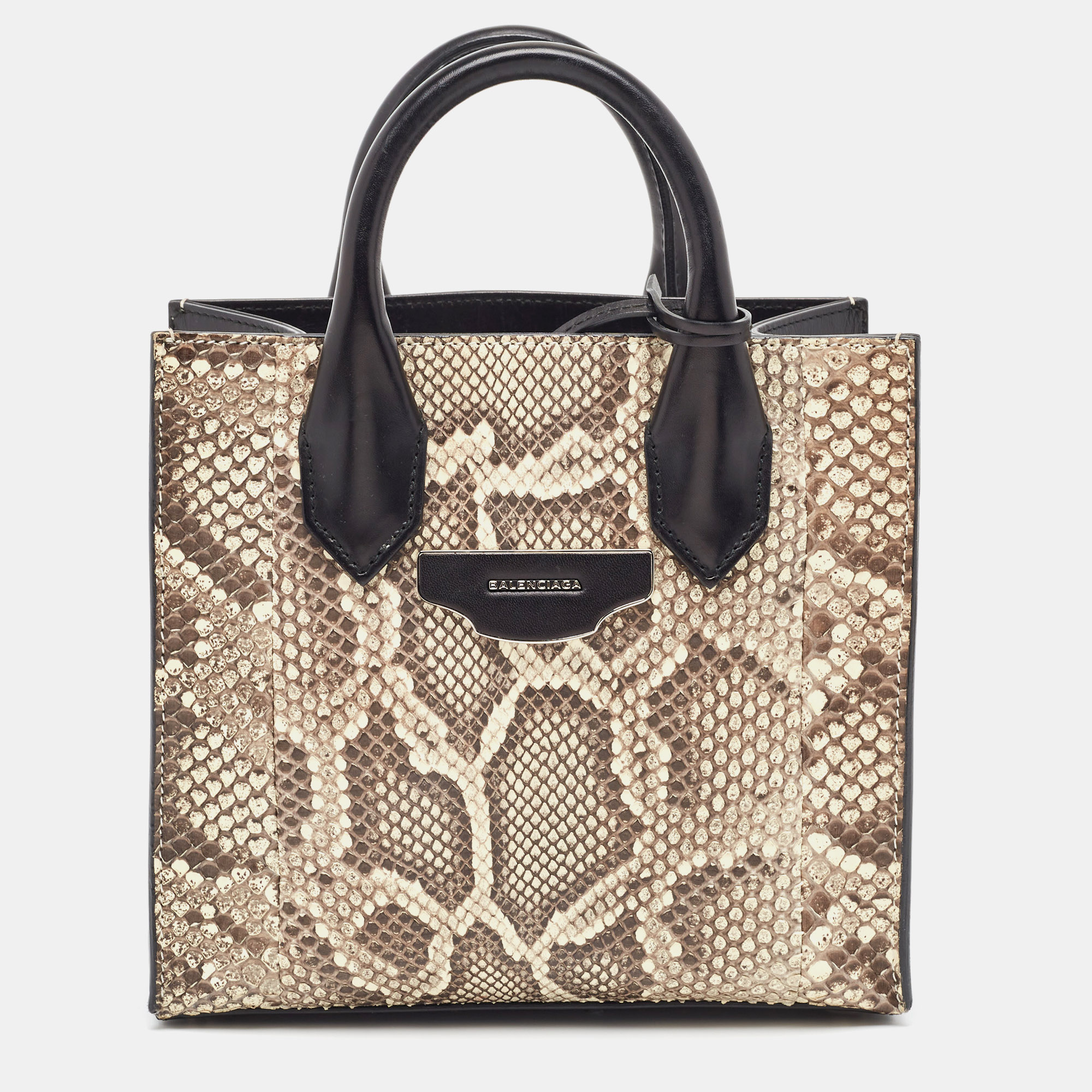 Pre-owned Balenciaga Black/beige Python And Leather Mini All Afternoon Tote