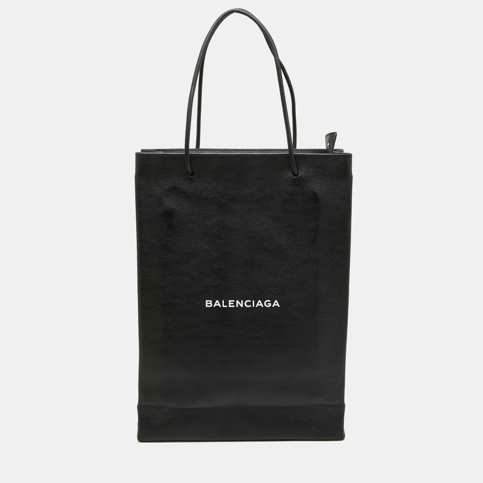 Pre-owned Balenciaga Black Leather Logo Print North South Shopper Tote