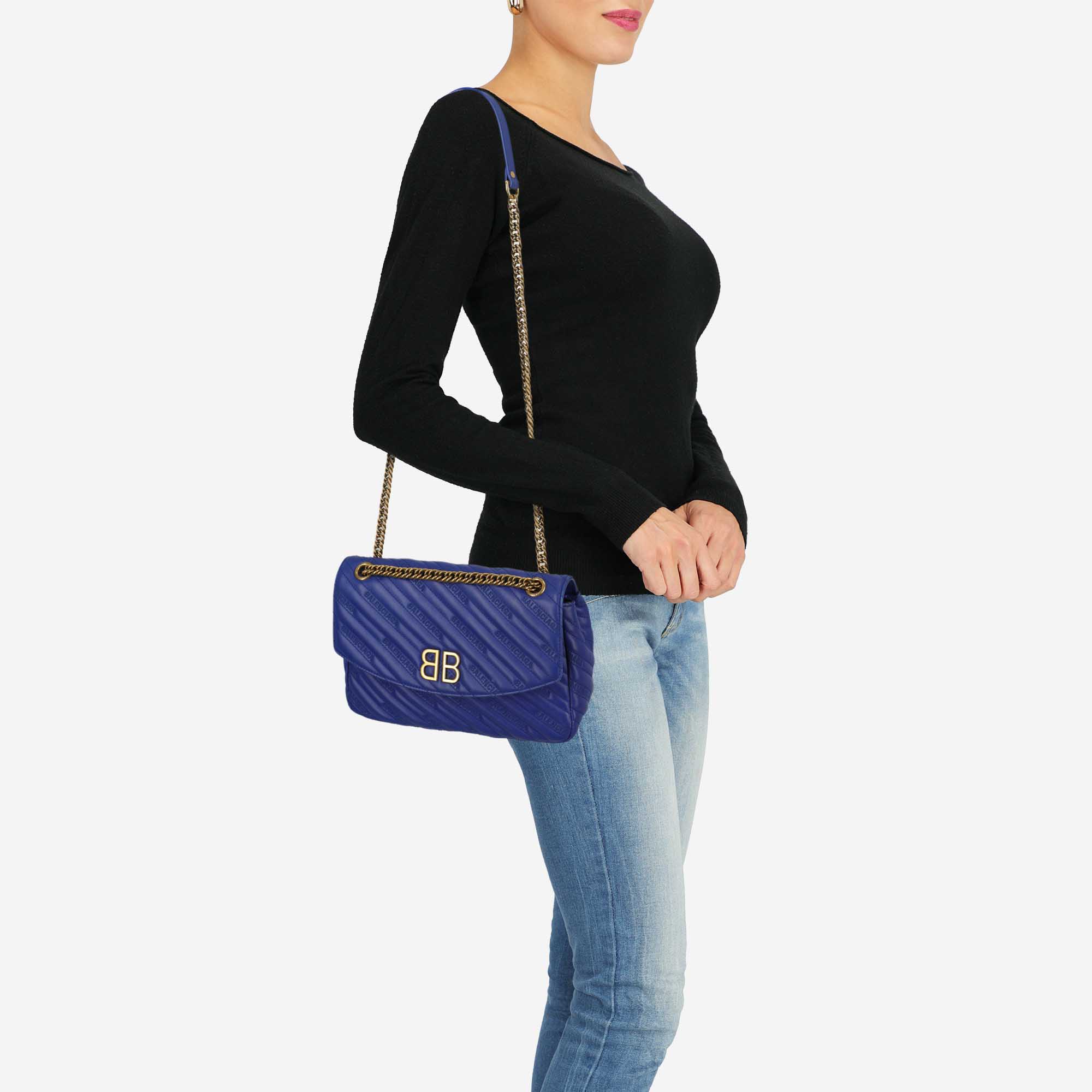 

Balenciaga Women's Leather Cross Body Bag - Navy, Navy blue