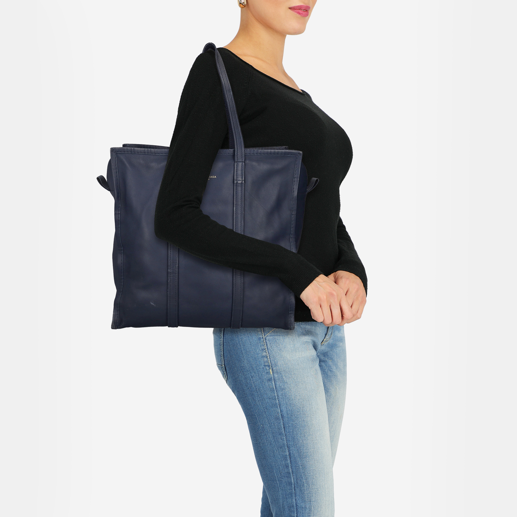 

Balenciaga Bazaar - Women's Leather Tote Bag - Navy, Navy blue
