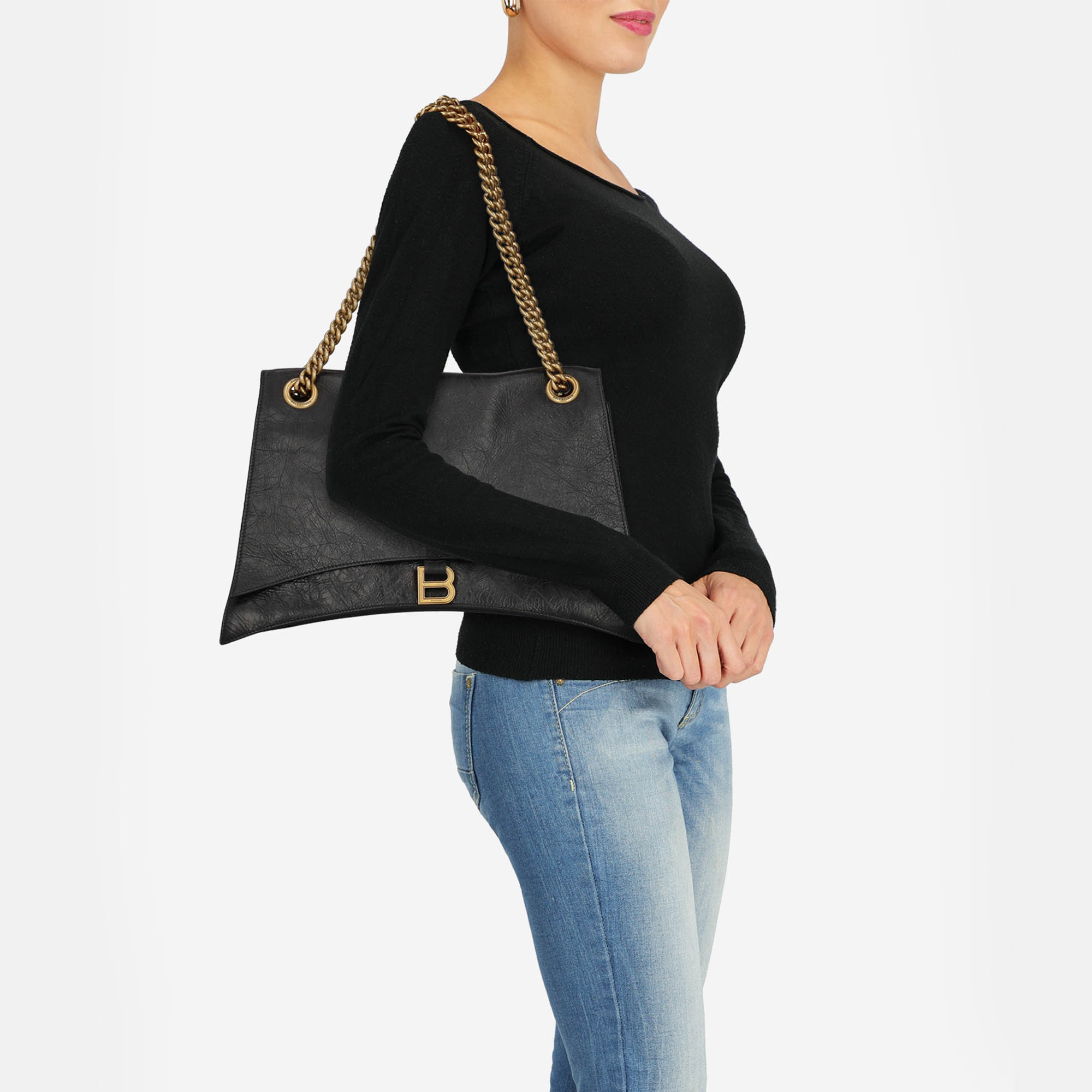 

Balenciaga Hourglass - Women's Leather Cross Body Bag - Black