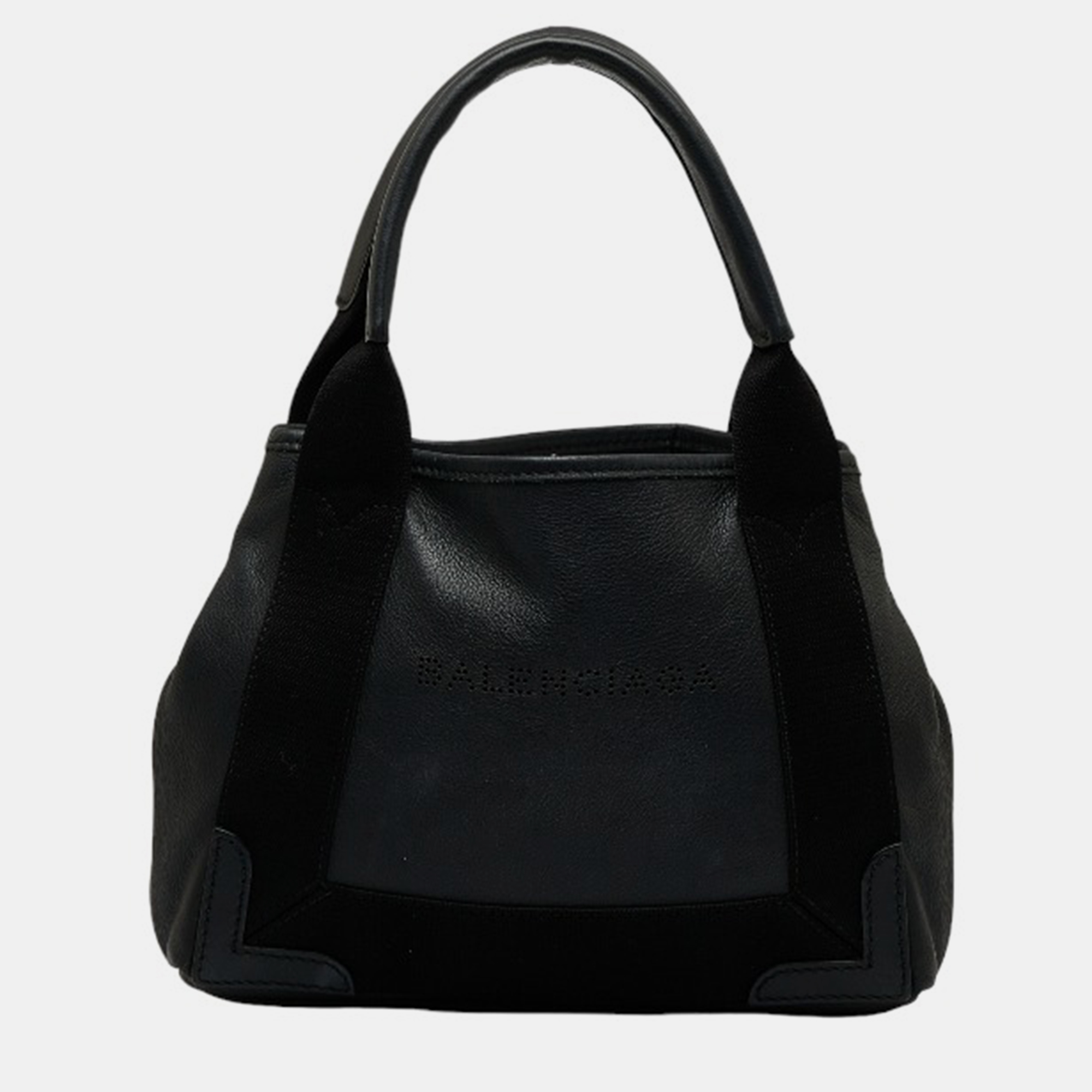 Pre-owned Balenciaga Black Leather Navy Cabas Bag