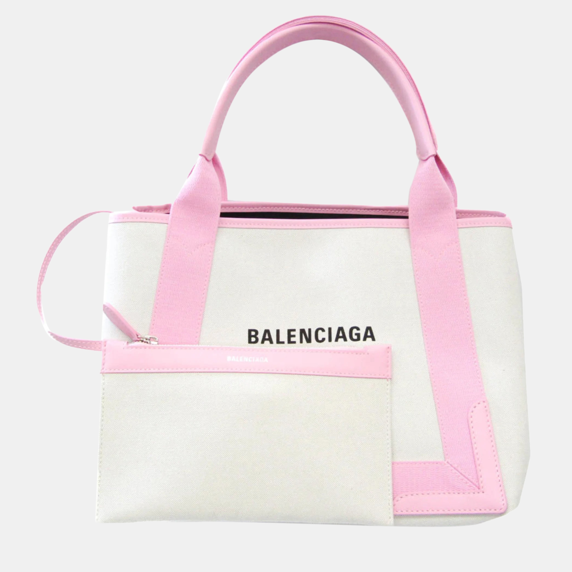 Pre-owned Balenciaga Light Pink/white Canvas Navy Cabas S Tote