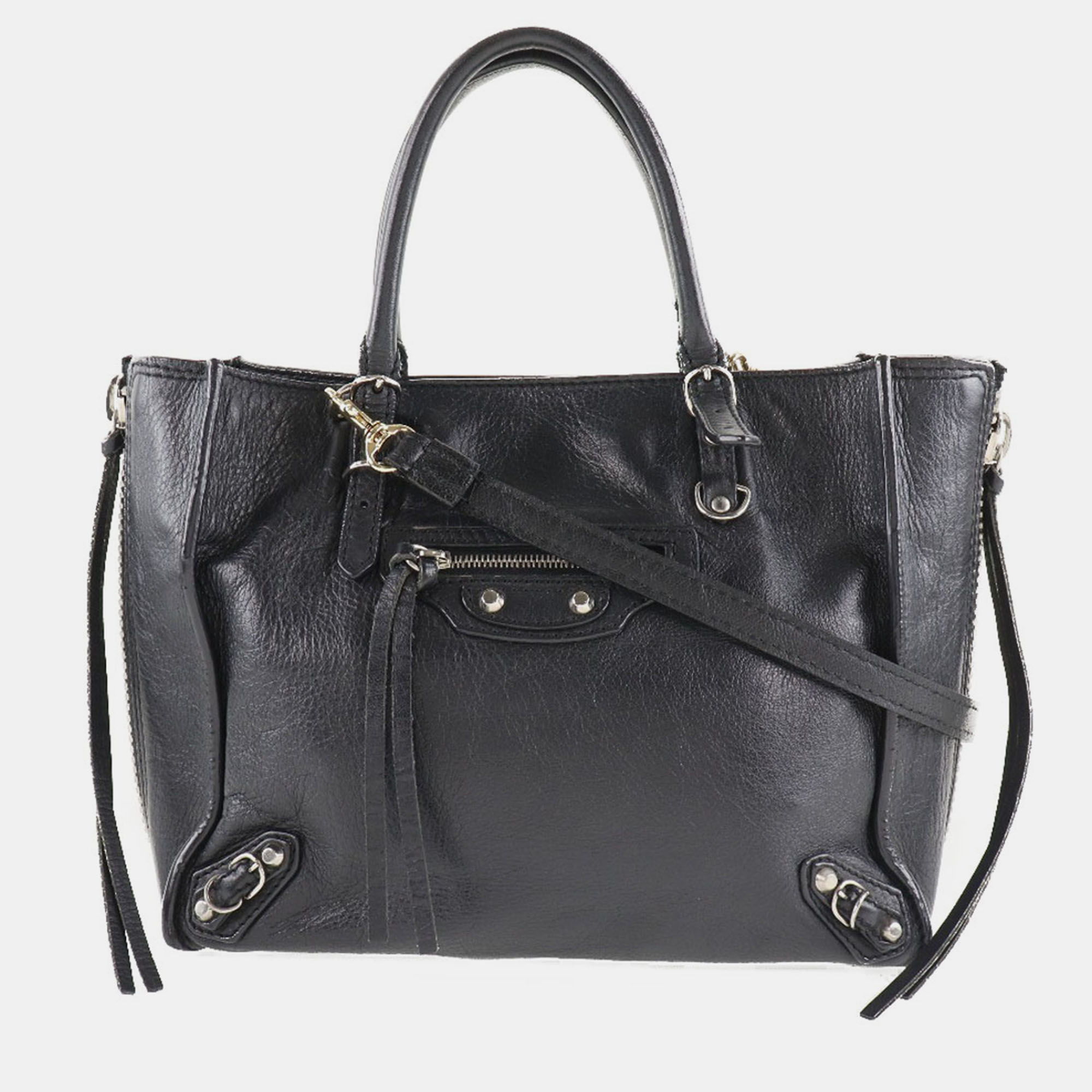 Pre-owned Balenciaga Black Leather Mini Papier A6 Zip Around Tote Bag