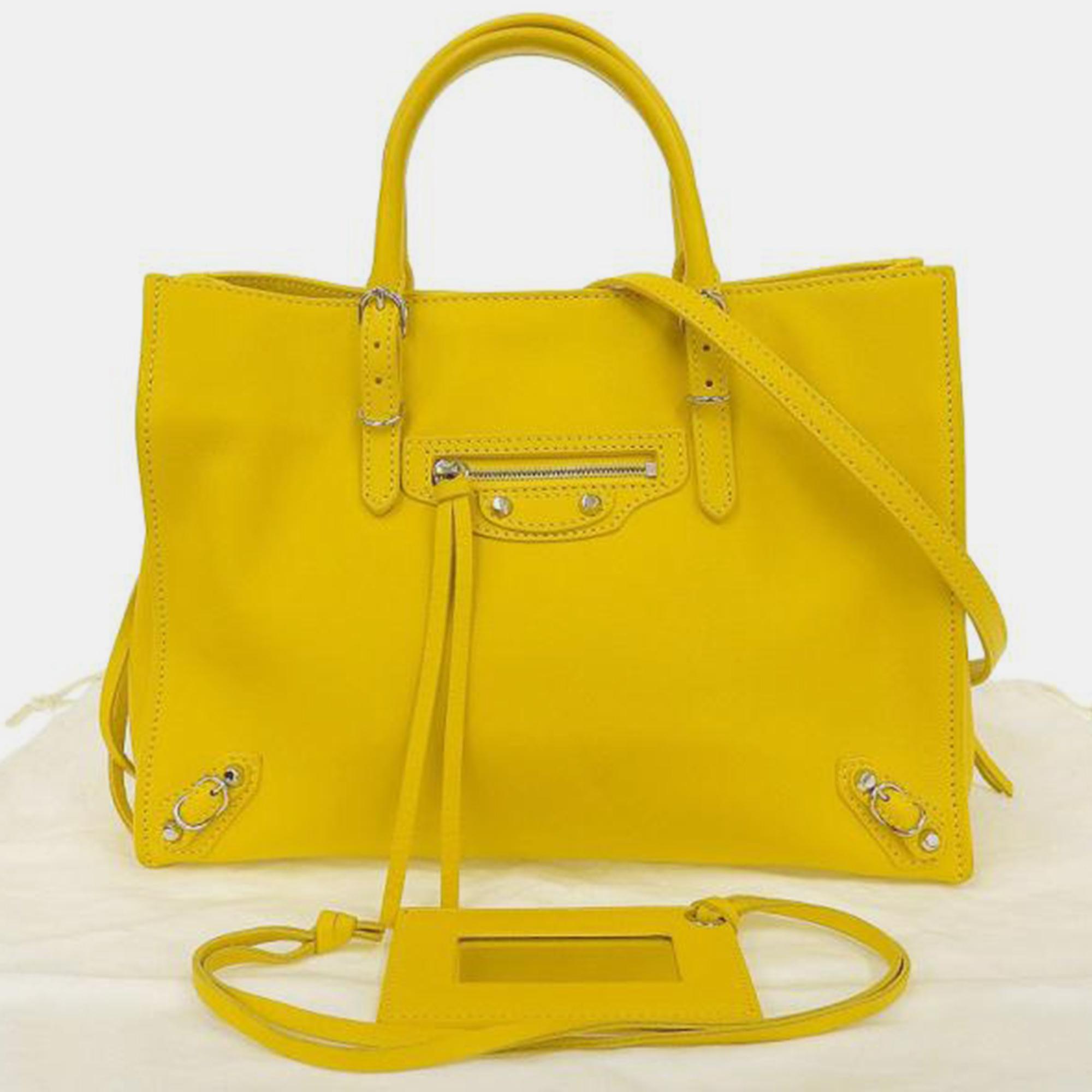 

Balenciaga Yellow Leather Mini Papier A6 Zip Around Tote Bag