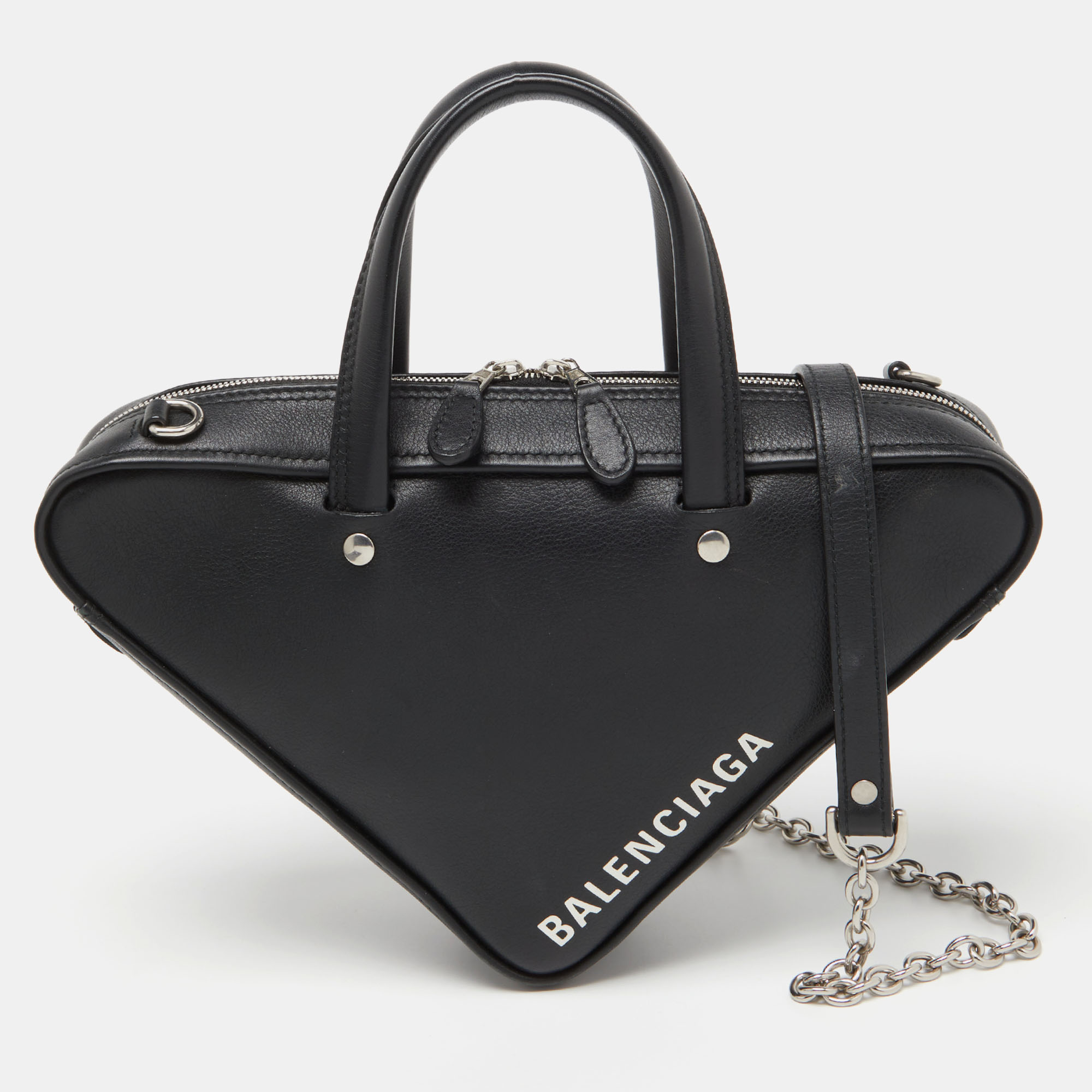 Pre-owned Balenciaga Black Leather Xs Triangle Duffle Bag