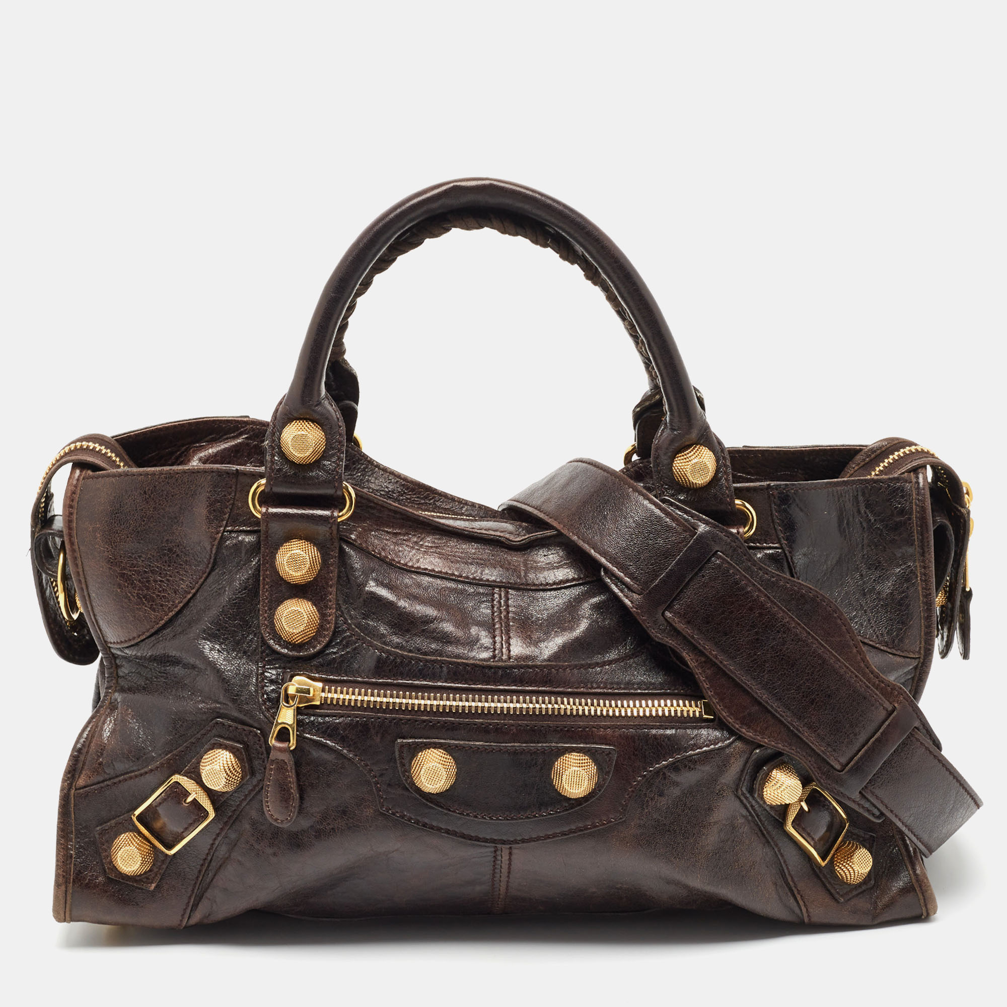 Pre-owned Balenciaga Dark Brown Leather Ggh Part Time Bag