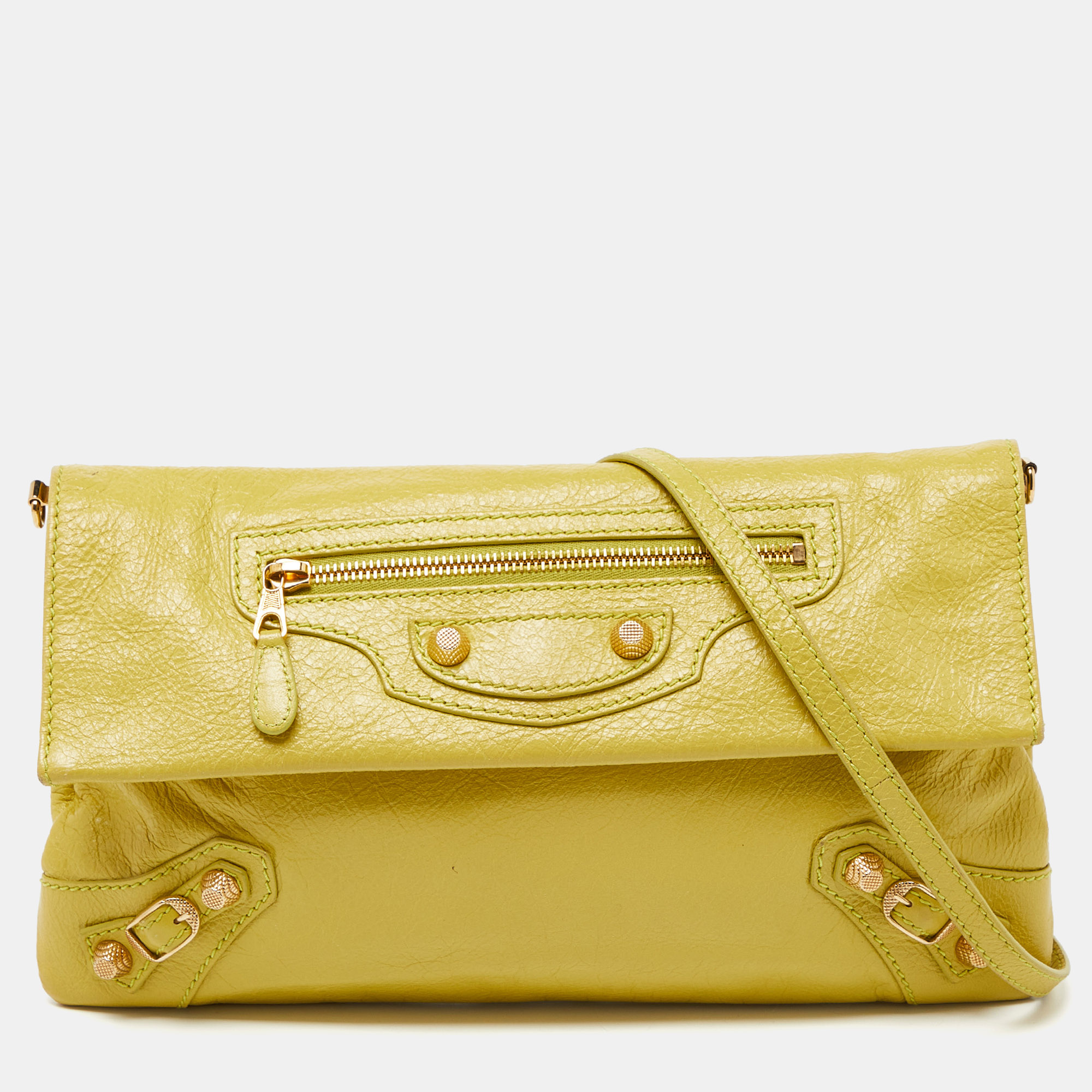Pre-owned Balenciaga Curry Leather Rh Envelope Strap Clutch In Yellow