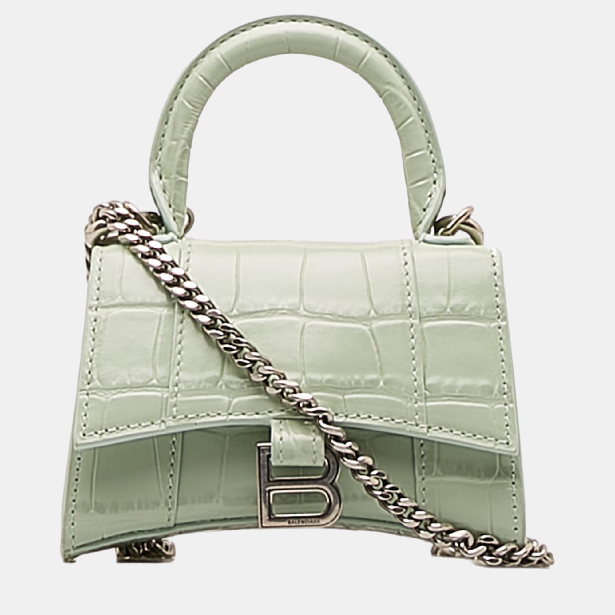 Pre-owned Balenciaga Green Mini Embossed Leather Hourglass