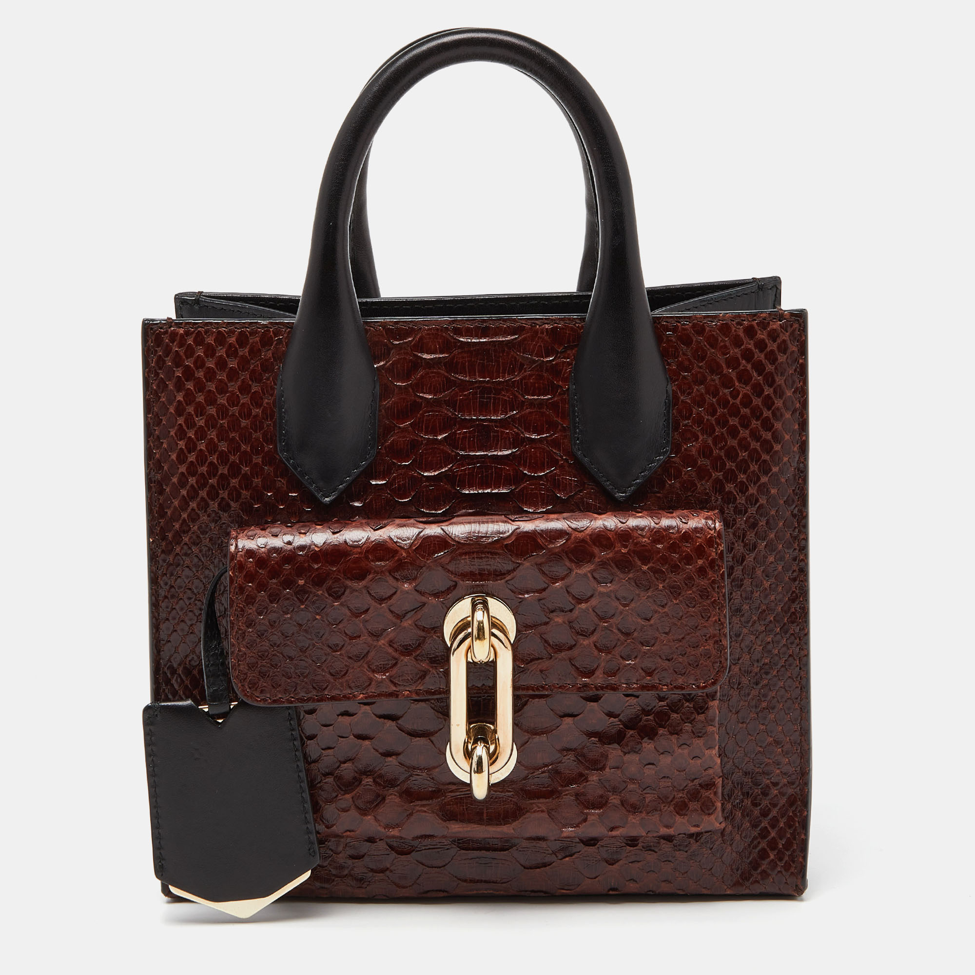 Pre-owned Balenciaga Brown/black Python And Leather Mini Maillon All Afternoon Tote
