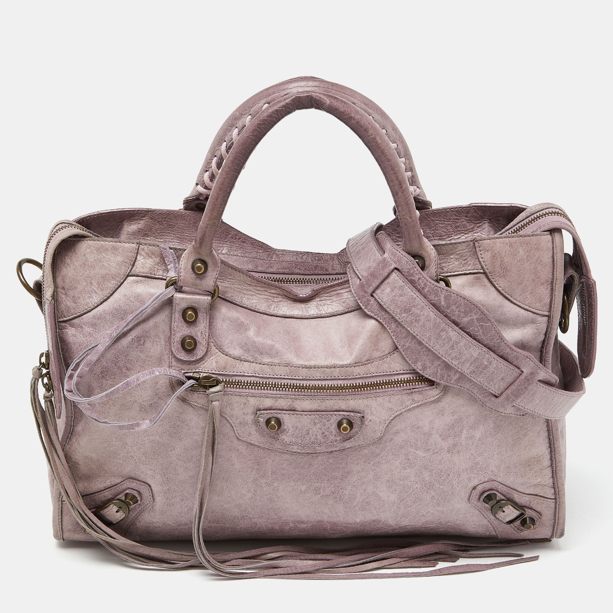 Pre-owned Balenciaga Lilac Leather Motor City Bag In Purple