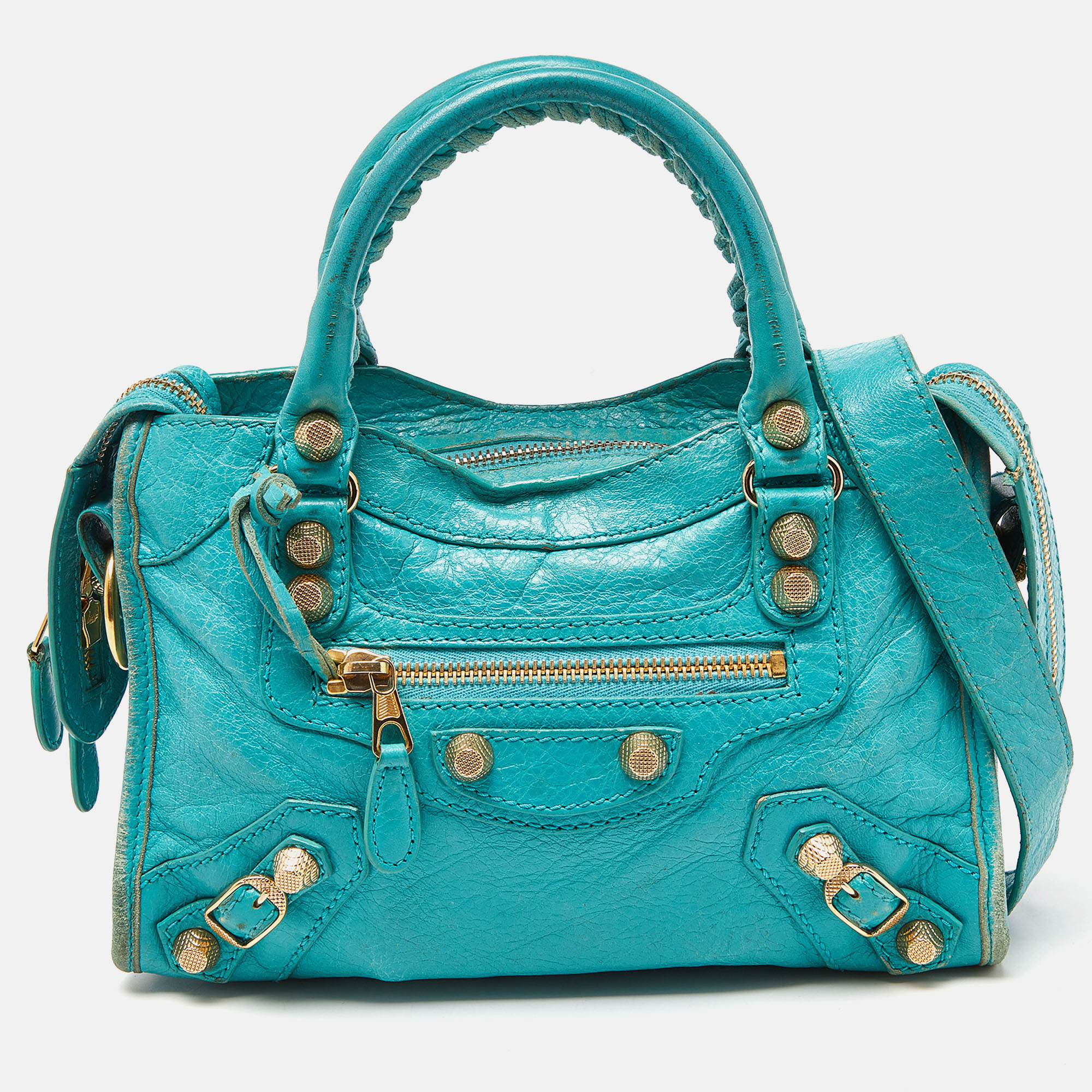Pre-owned Balenciaga Bleu Tropical Leather Mini Classic City Bag In Green
