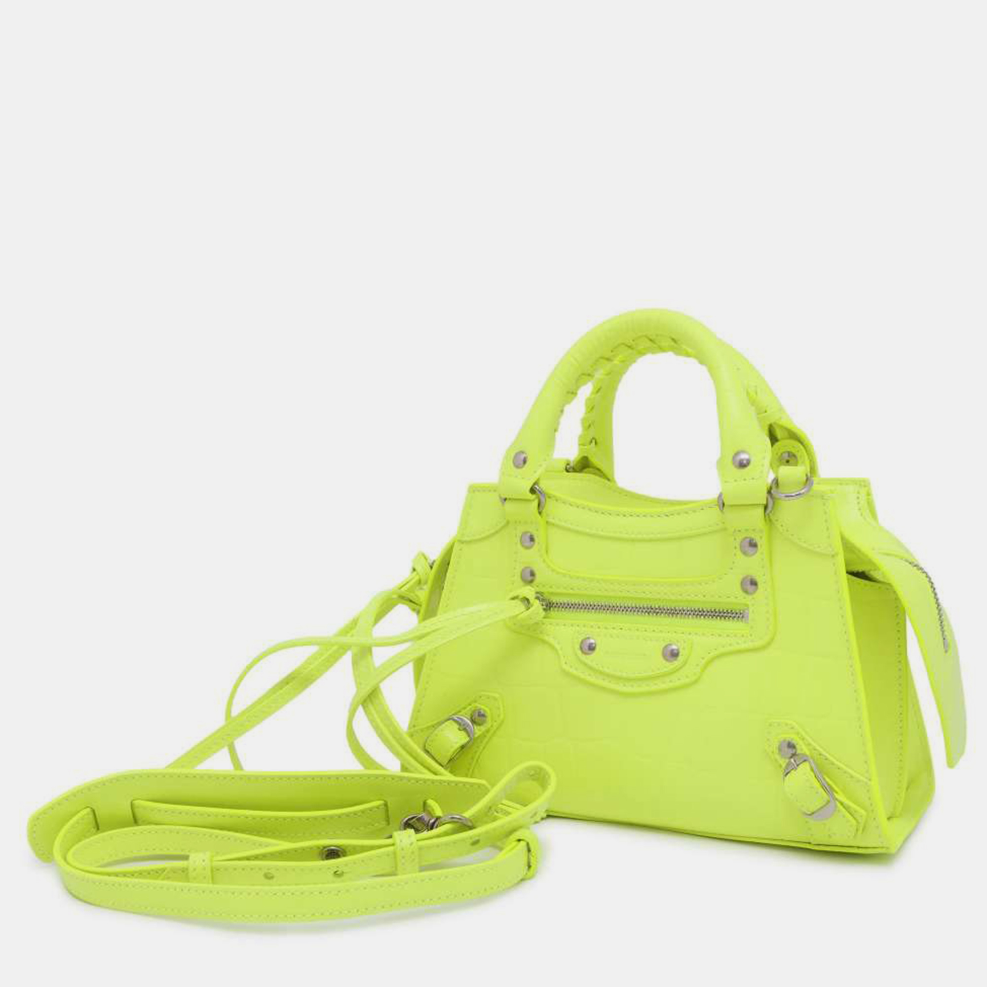 Pre-owned Balenciaga Lime Leather Neo Classic Mini Top Handle Bag In Green