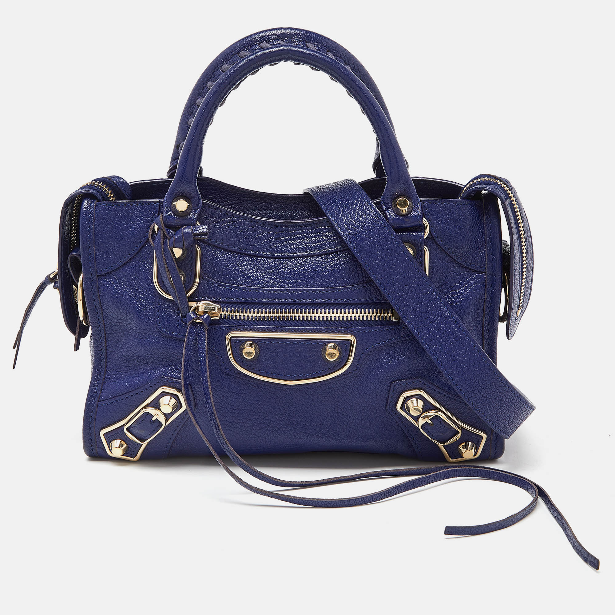 

Balenciaga Indigo Leather Mini Classic Metallic Edge City Bag, Blue