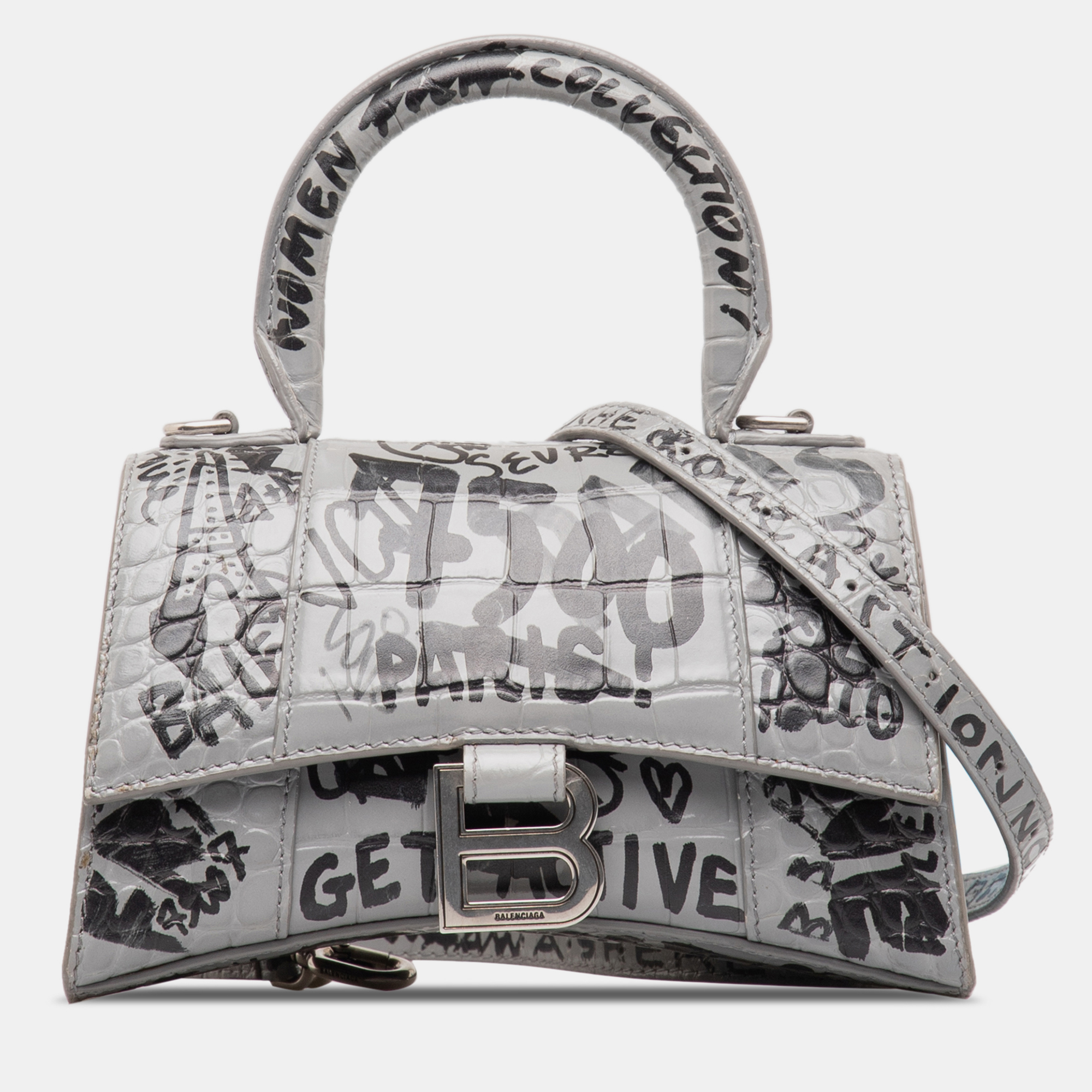 

Balenciaga  Hourglass Graffiti Top Handle Bag, Grey