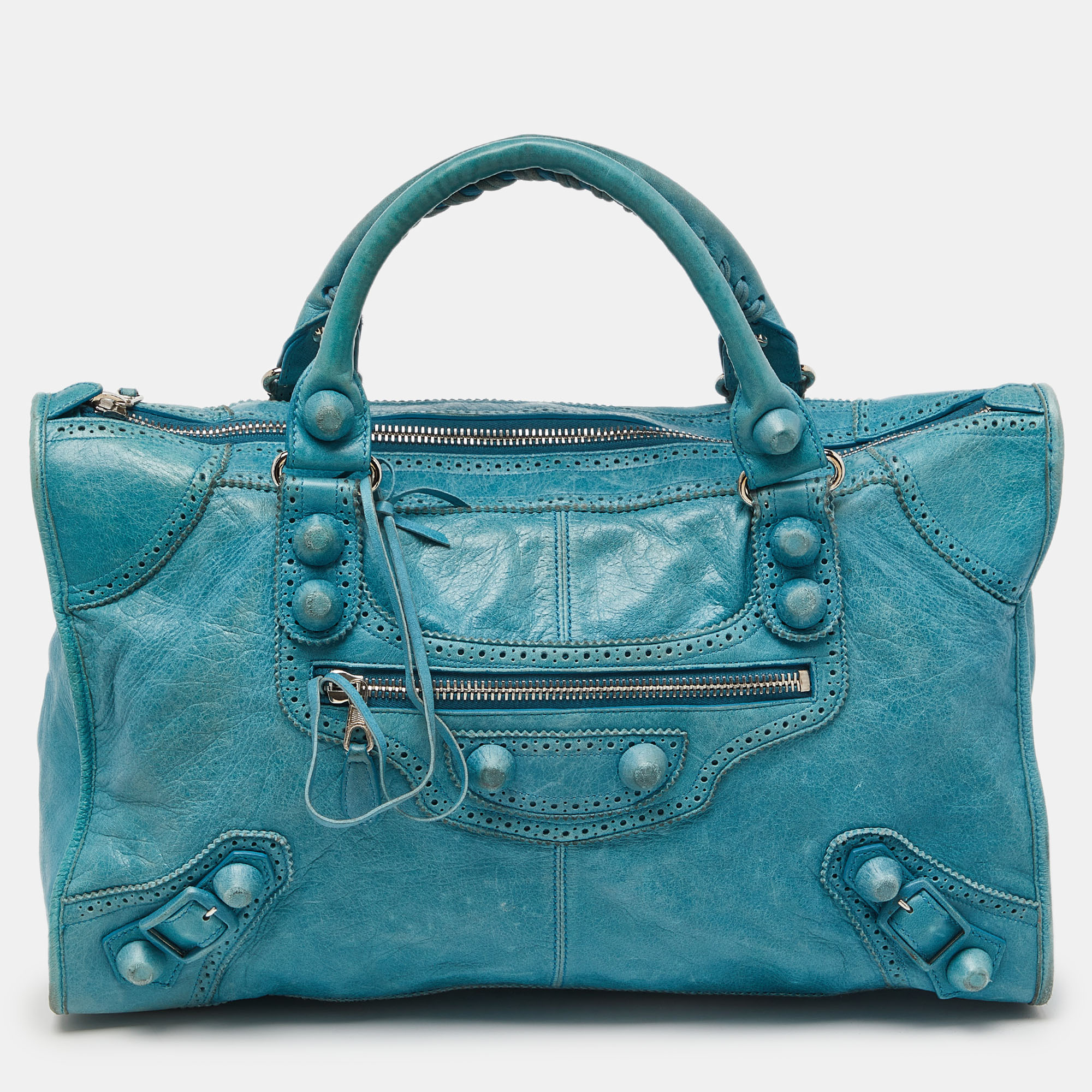 Pre-owned Balenciaga Cyclade Leather Brogues Work Tote In Blue