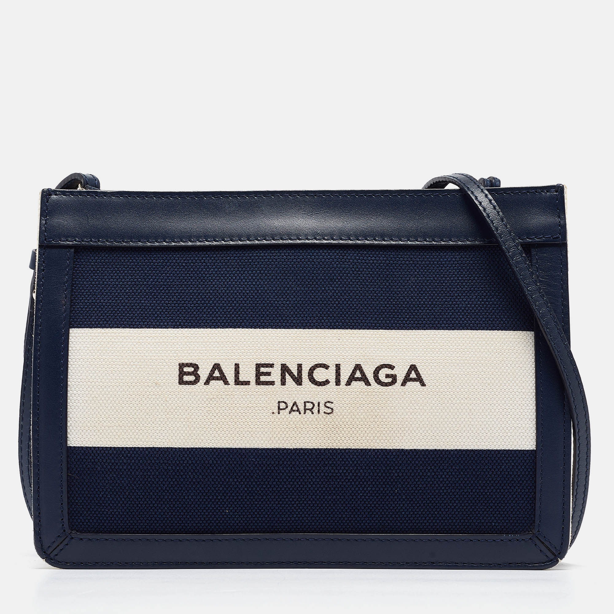 

Balenciaga Blue/Off White Canvas and Leather Pochette Shoulder Bag
