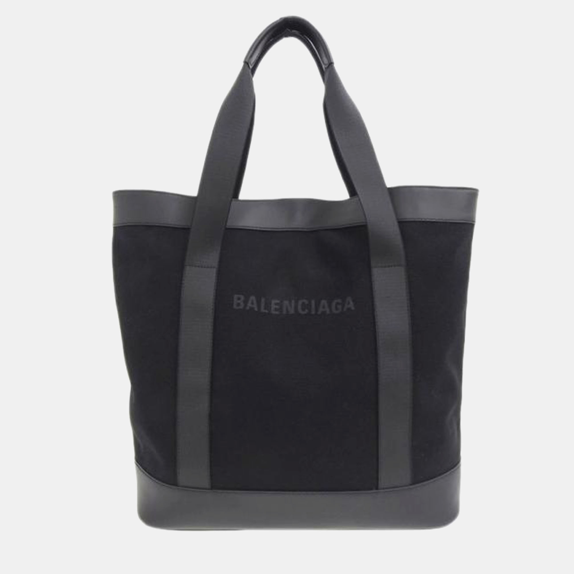 

Balenciaga Black Canvas Navy Cabas Tote Bag