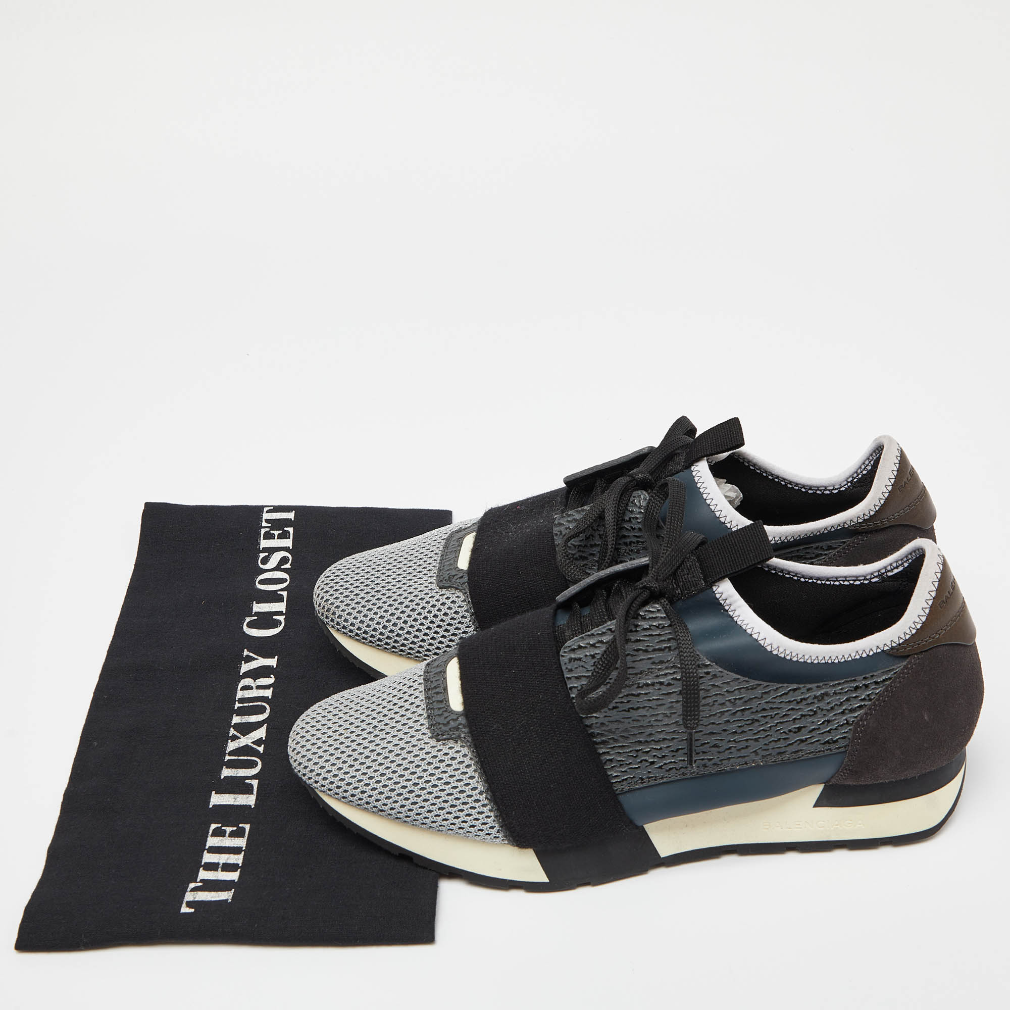 Balenciaga Tri Color Leather, Mesh and Suede Race Runner Sneakers Size 39 