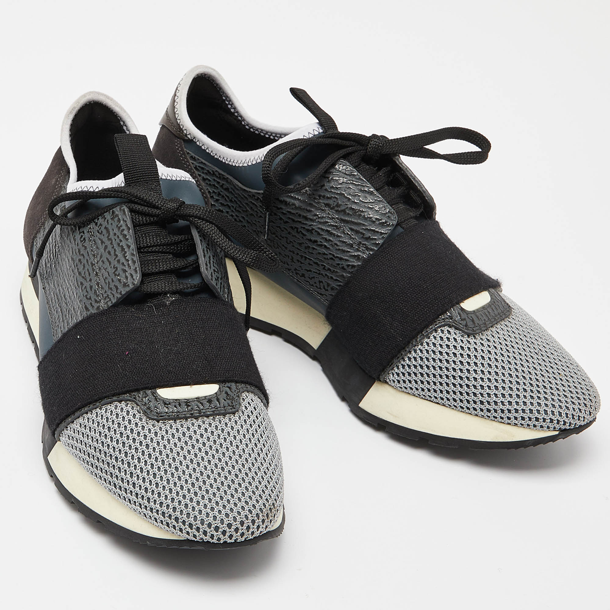 Balenciaga Tri Color Leather, Mesh and Suede Race Runner Sneakers Size 39 