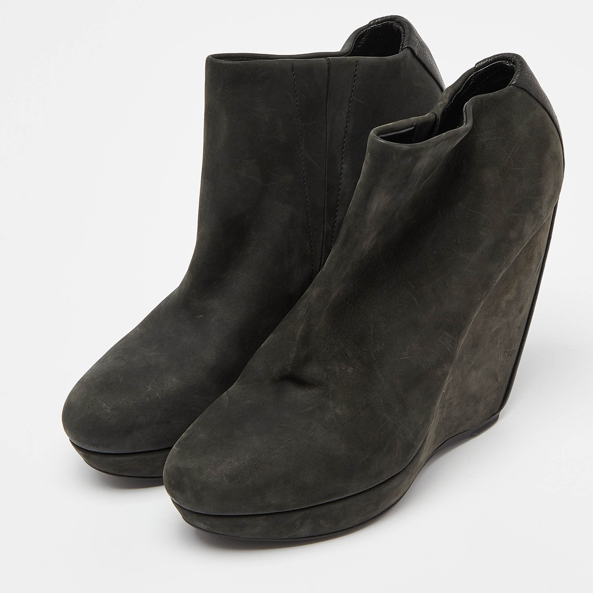 Balenciaga Grey Nubuck Leather Wedge Platform Ankle Booties Size 39 