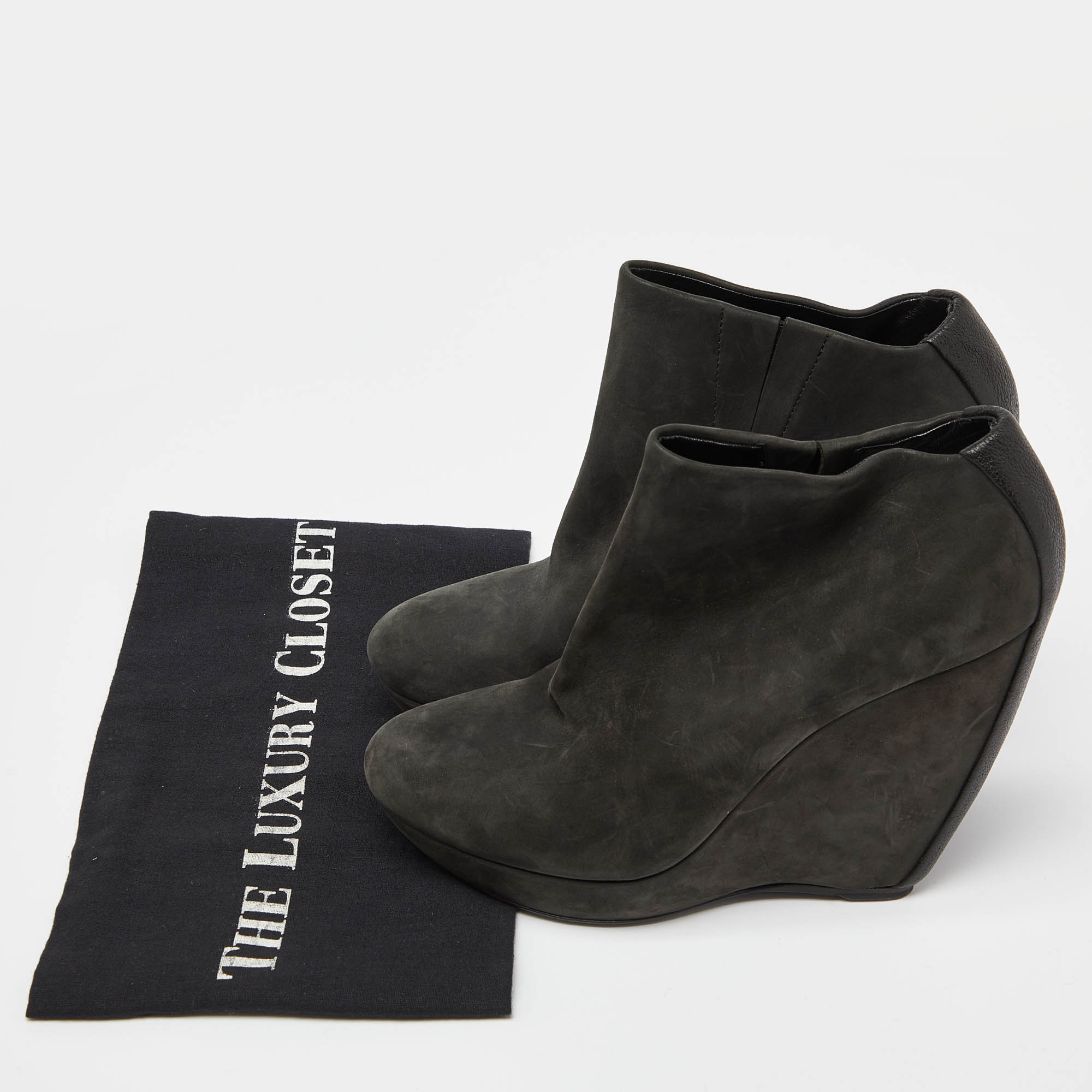 Balenciaga Grey Nubuck Leather Wedge Platform Ankle Booties Size 39 