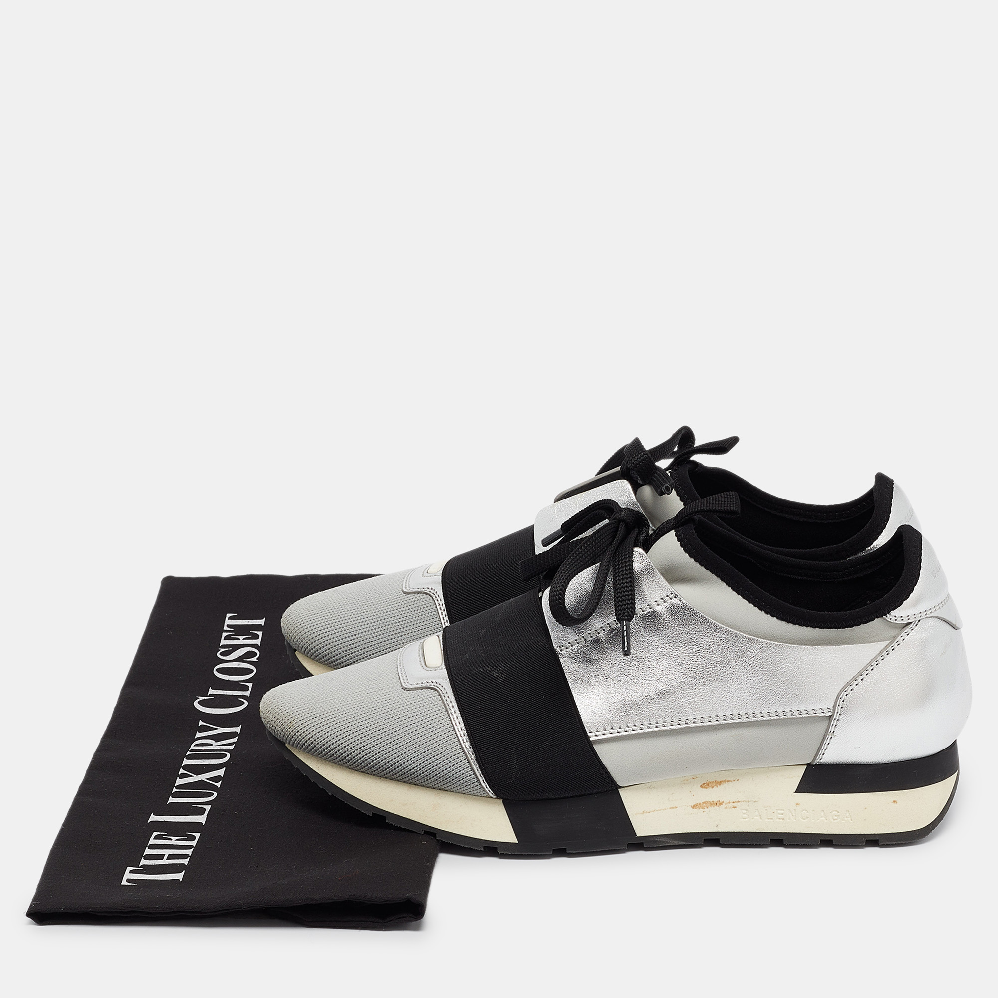 Balenciaga Tricolor Leather and Neoprene Race Runner Sneakers Size 38 