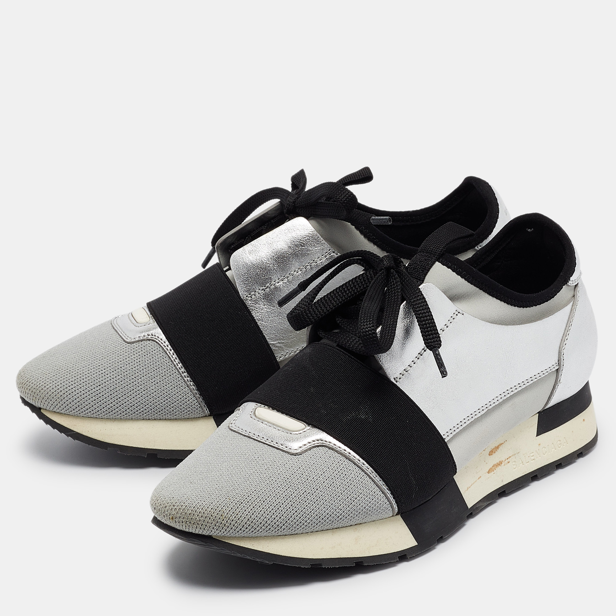 Balenciaga Tricolor Leather and Neoprene Race Runner Sneakers Size 38 