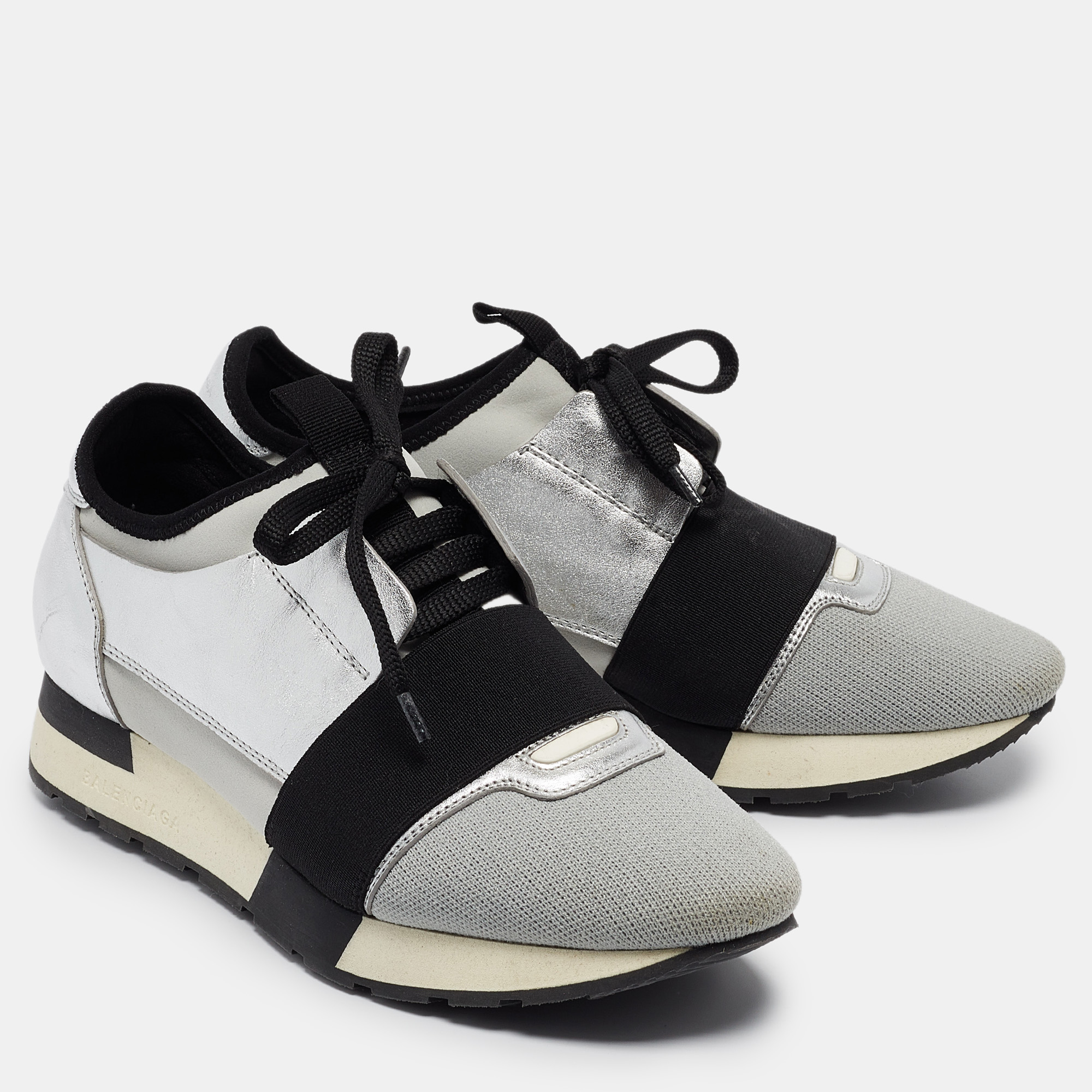 Balenciaga Tricolor Leather and Neoprene Race Runner Sneakers Size 38 