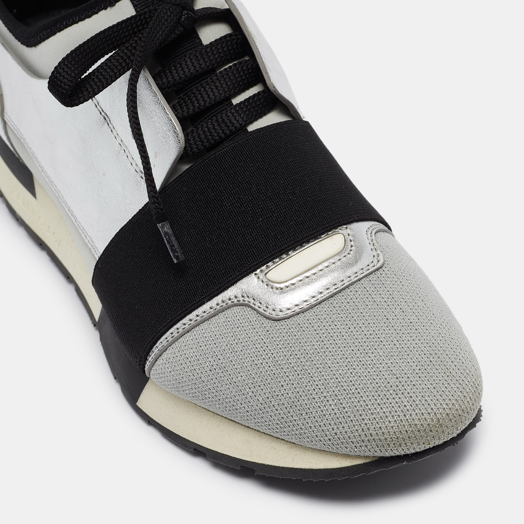 Balenciaga Tricolor Leather and Neoprene Race Runner Sneakers Size 38 