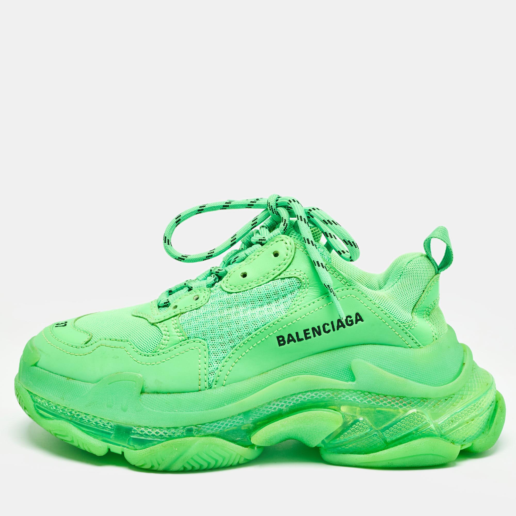 

Balenciaga Green Mesh and Faux Leather Triple S Sneakers Size